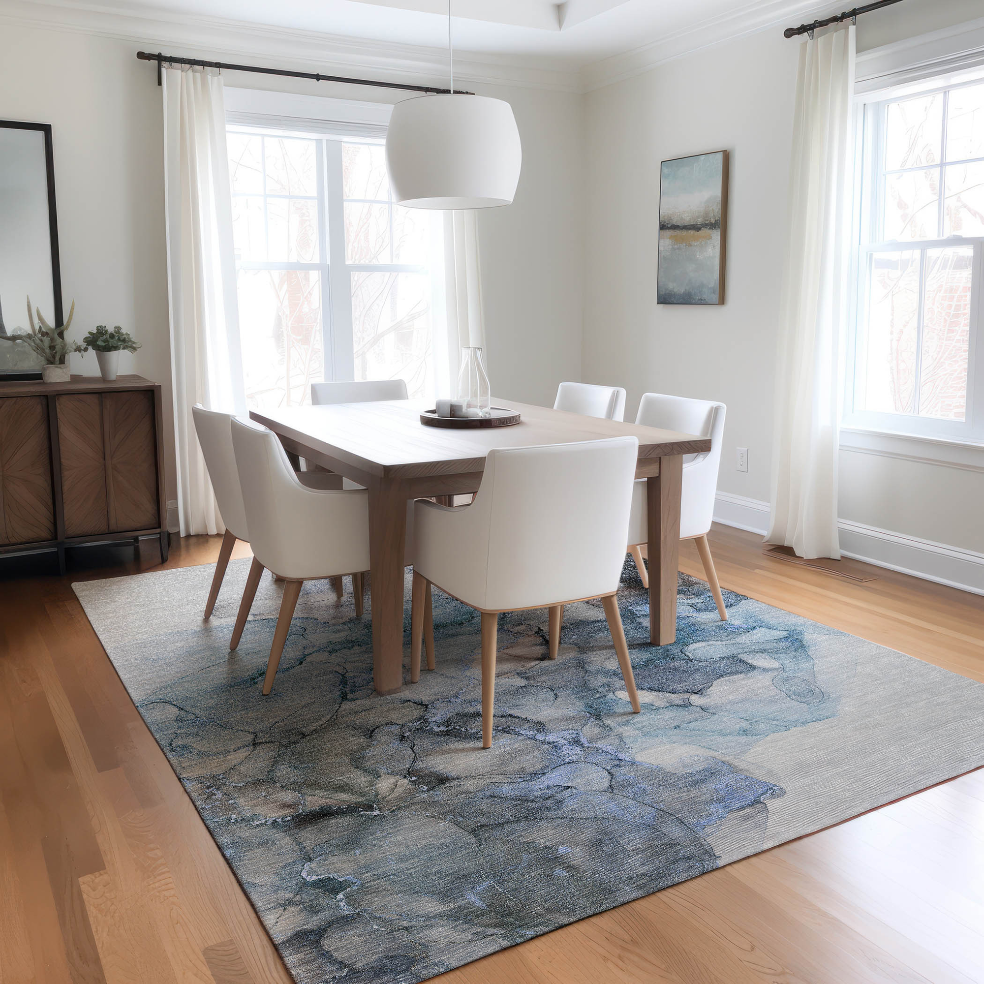 10' X 14' Blue and Gray Abstract Washable Non Skid Indoor Outdoor Area Rug - 1 - Sports & Outdoor