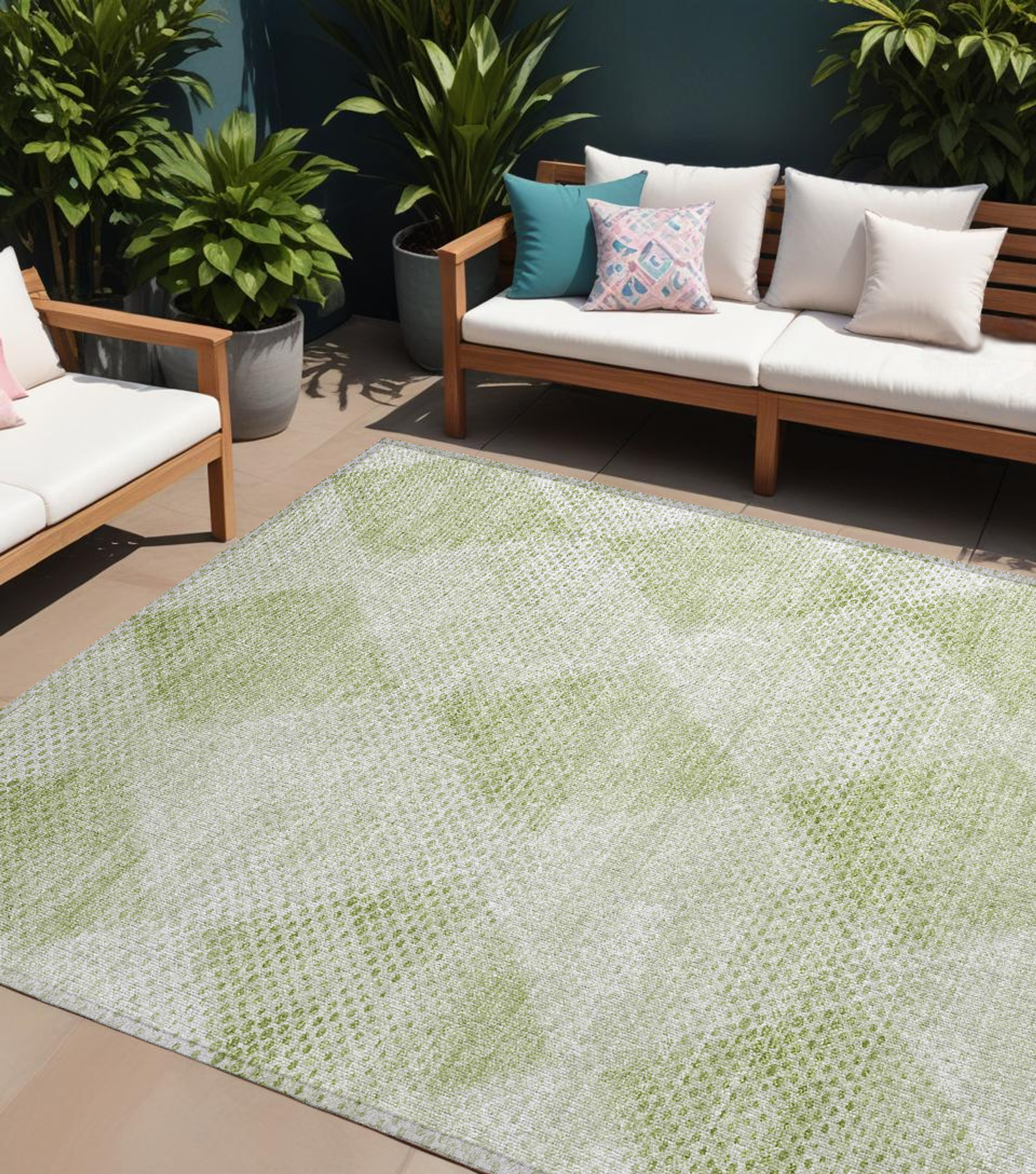 10' X 14' Mint Green Geometric Washable Non Skid Indoor Outdoor Area Rug - 1 - Sports & Outdoor