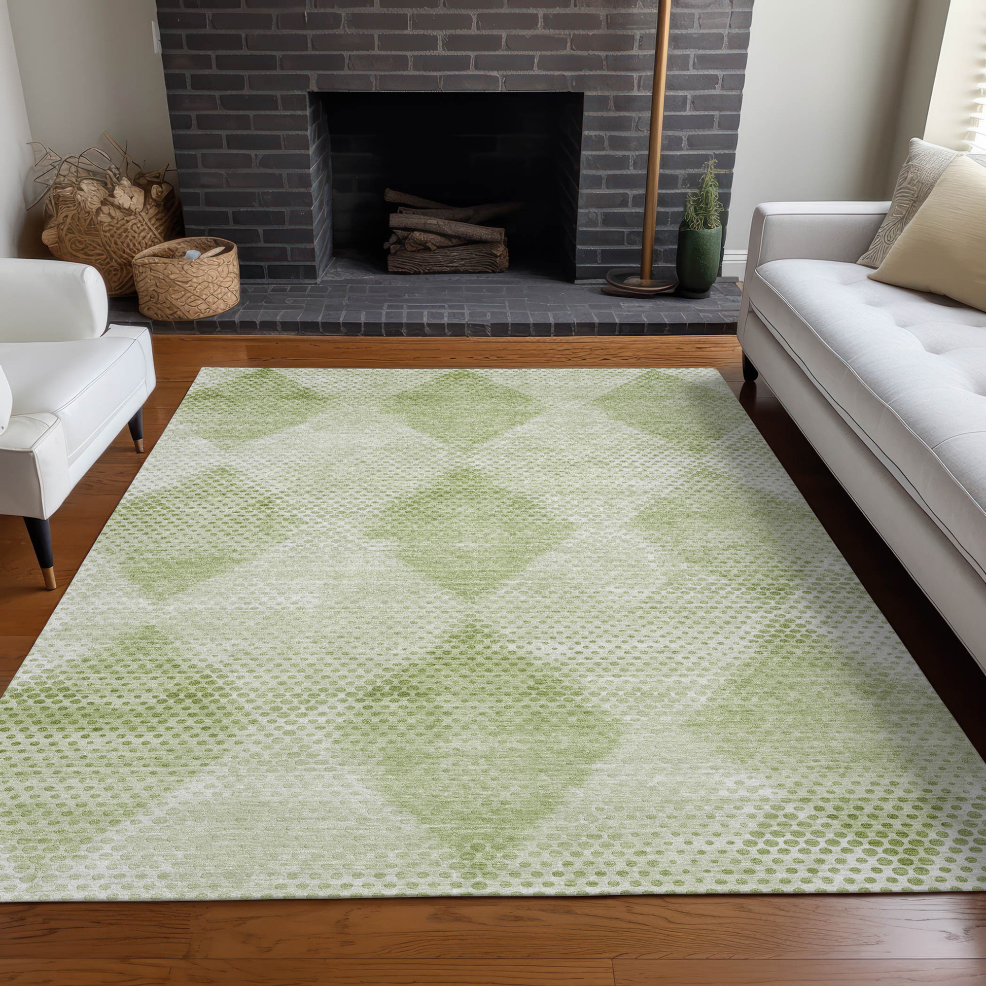10' X 14' Mint Green Geometric Washable Non Skid Indoor Outdoor Area Rug - 1 - Sports & Outdoor
