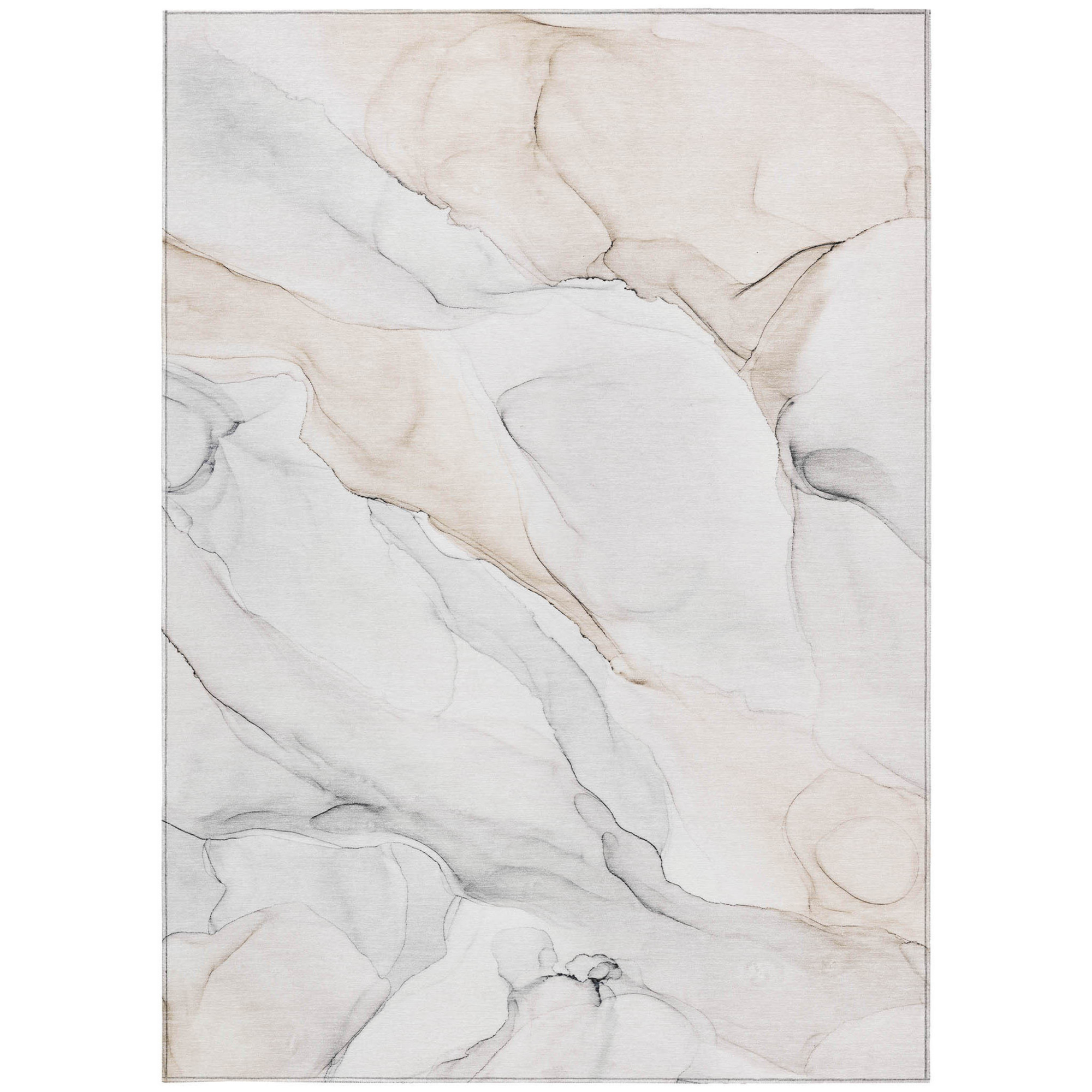 10' X 14' Beige Ivory and Gray Abstract Washable Non Skid Indoor Outdoor Area Rug - 1 - Sports & Outdoor