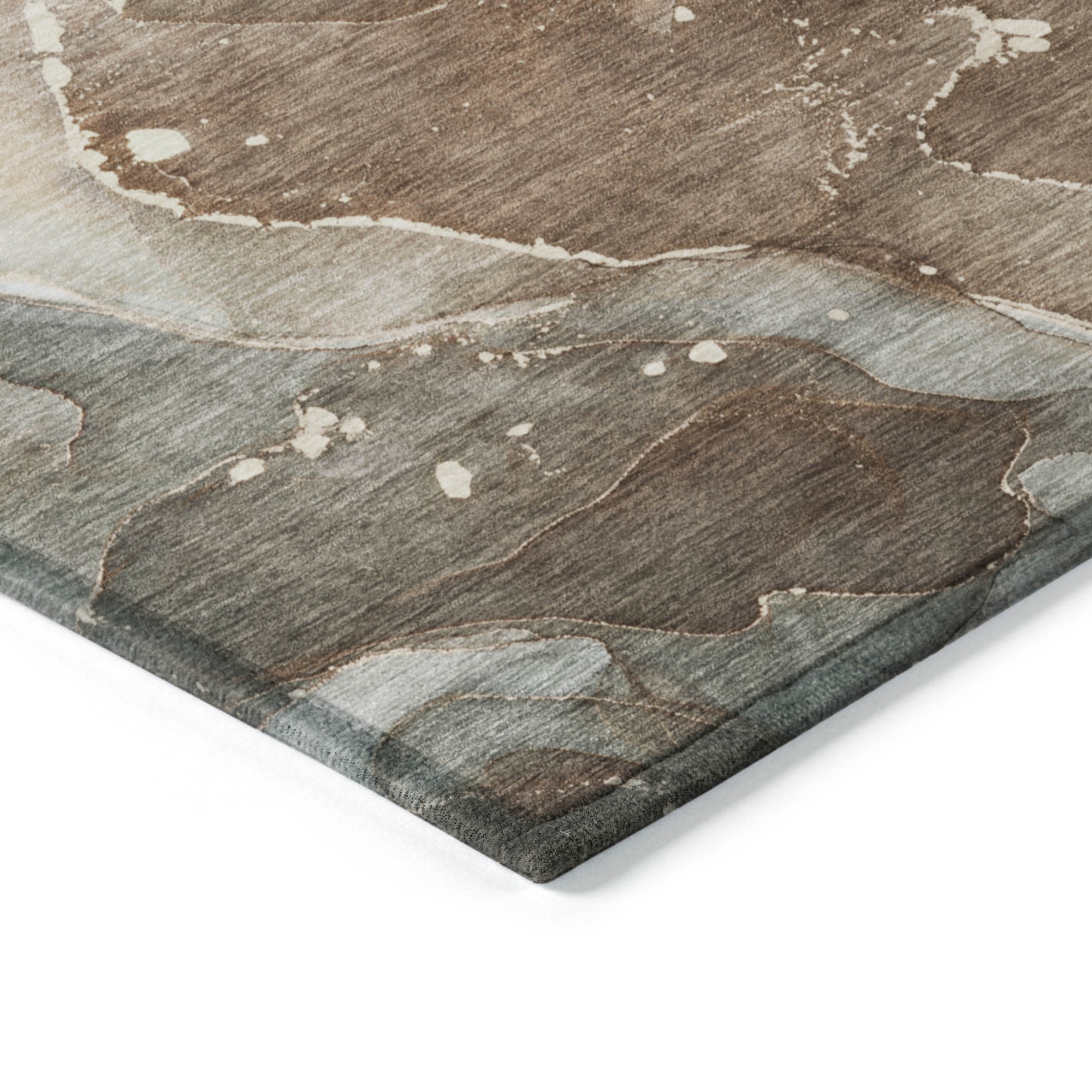 10' X 14' Brown Abstract Washable Non Skid Indoor Outdoor Area Rug - 1 - Sports & Outdoor