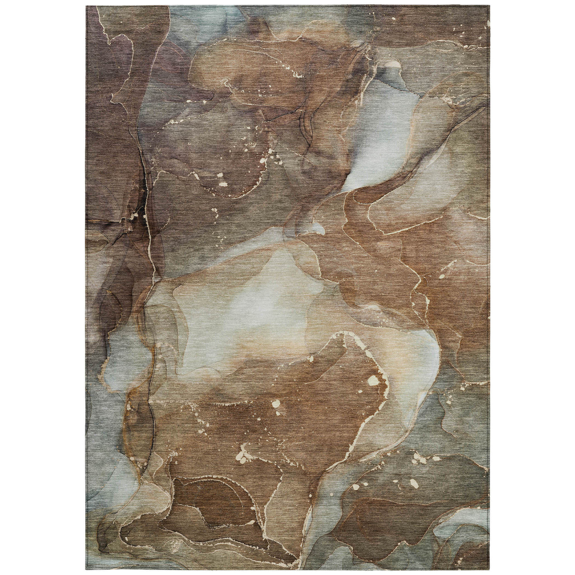 10' X 14' Brown Abstract Washable Non Skid Indoor Outdoor Area Rug - 1 - Sports & Outdoor