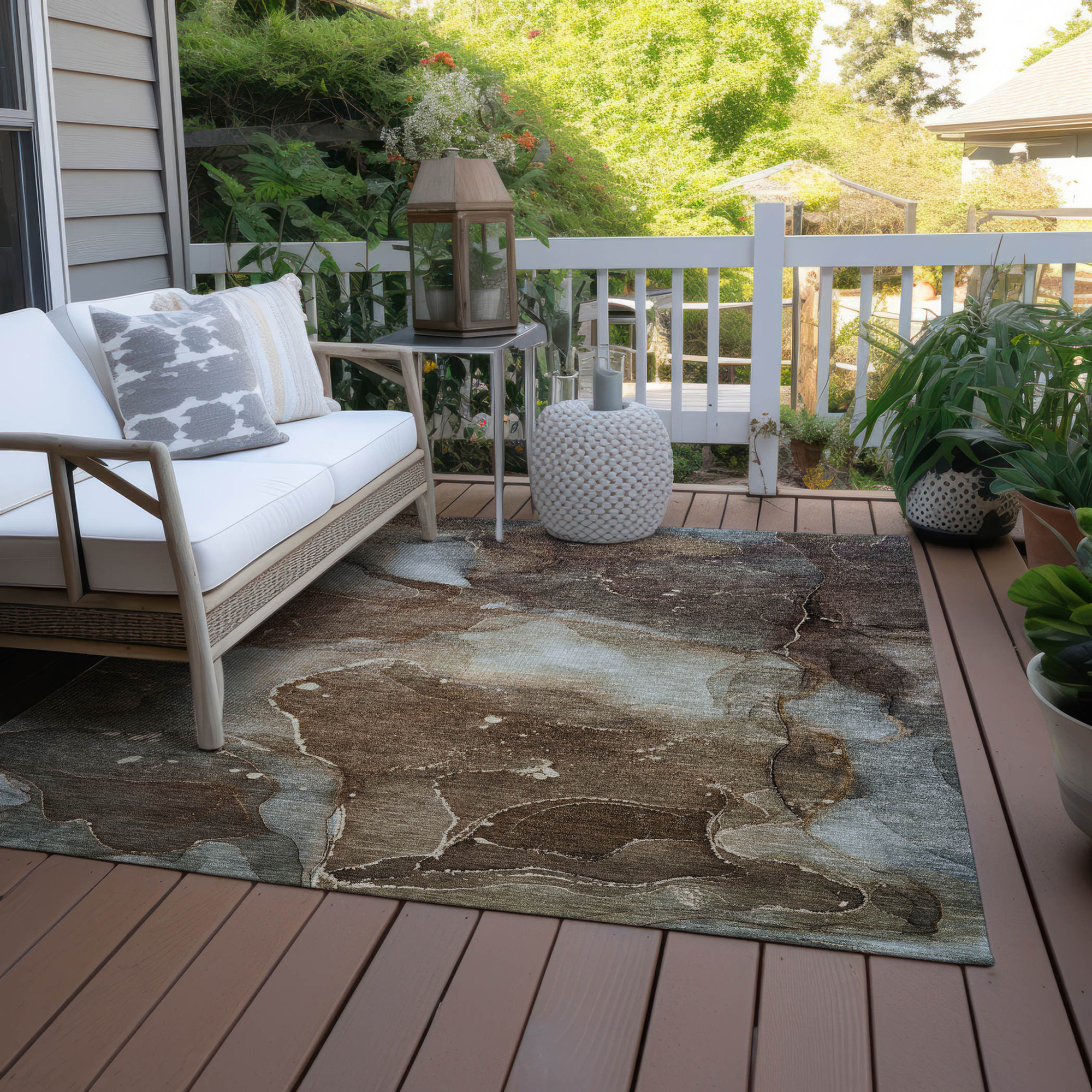 10' X 14' Brown Abstract Washable Non Skid Indoor Outdoor Area Rug - 1 - Sports & Outdoor