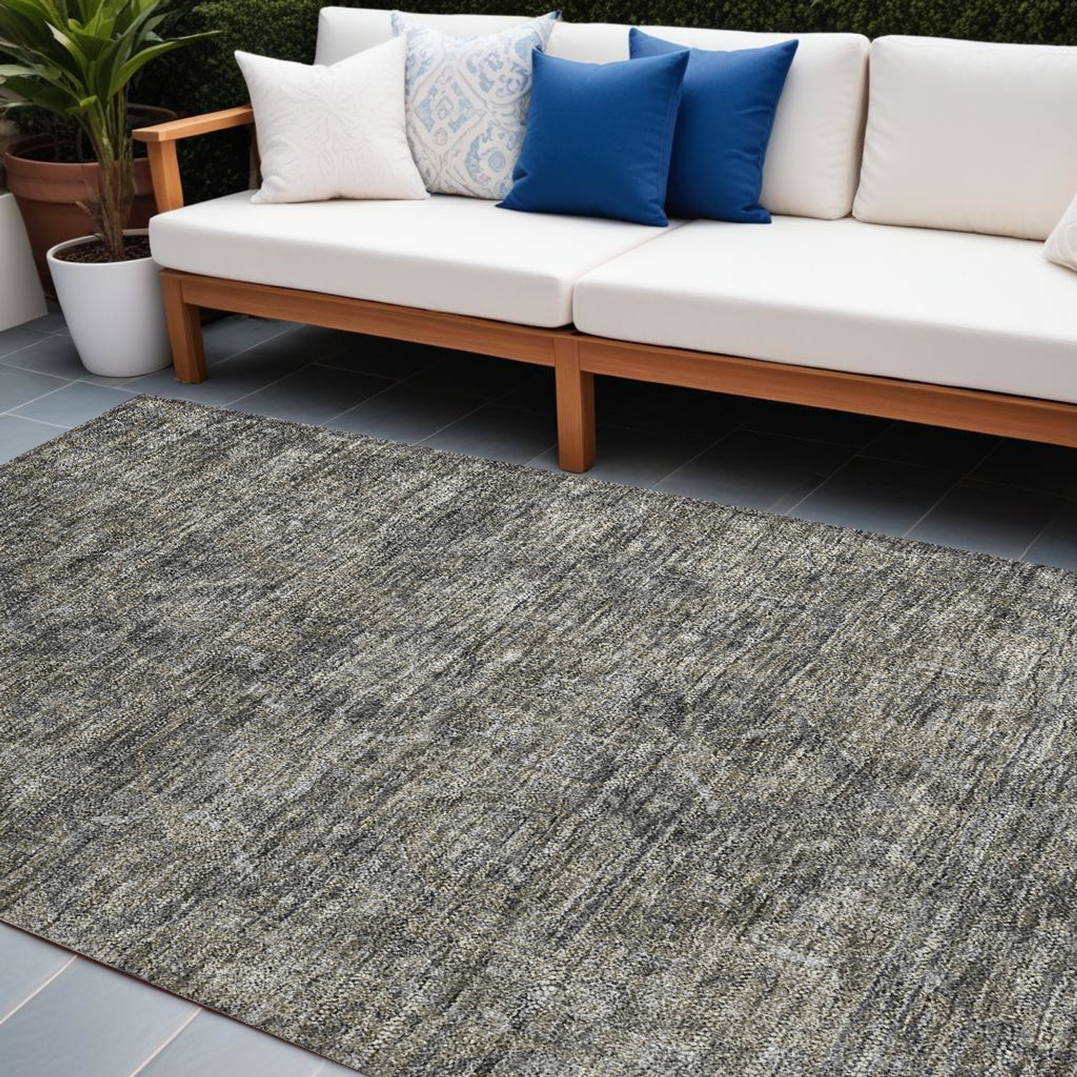 10' X 14' Brown and Black Oriental Washable Non Skid Indoor Outdoor Area Rug - 1 - Sports & Outdoor