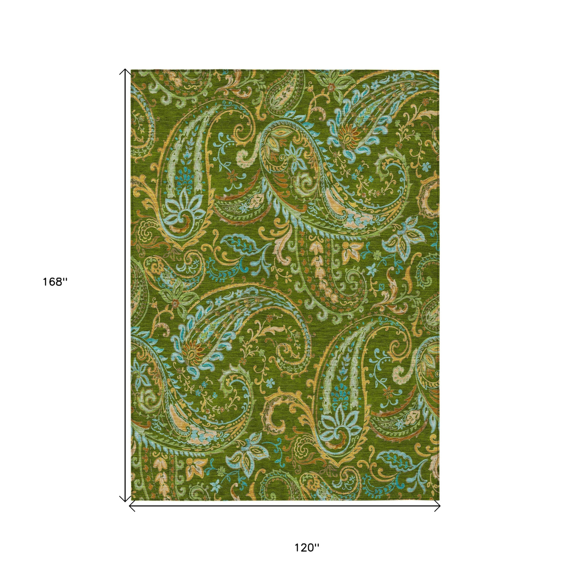 10' X 14' Green Paisley Washable Non Skid Indoor Outdoor Area Rug - 1 - Sports & Outdoor