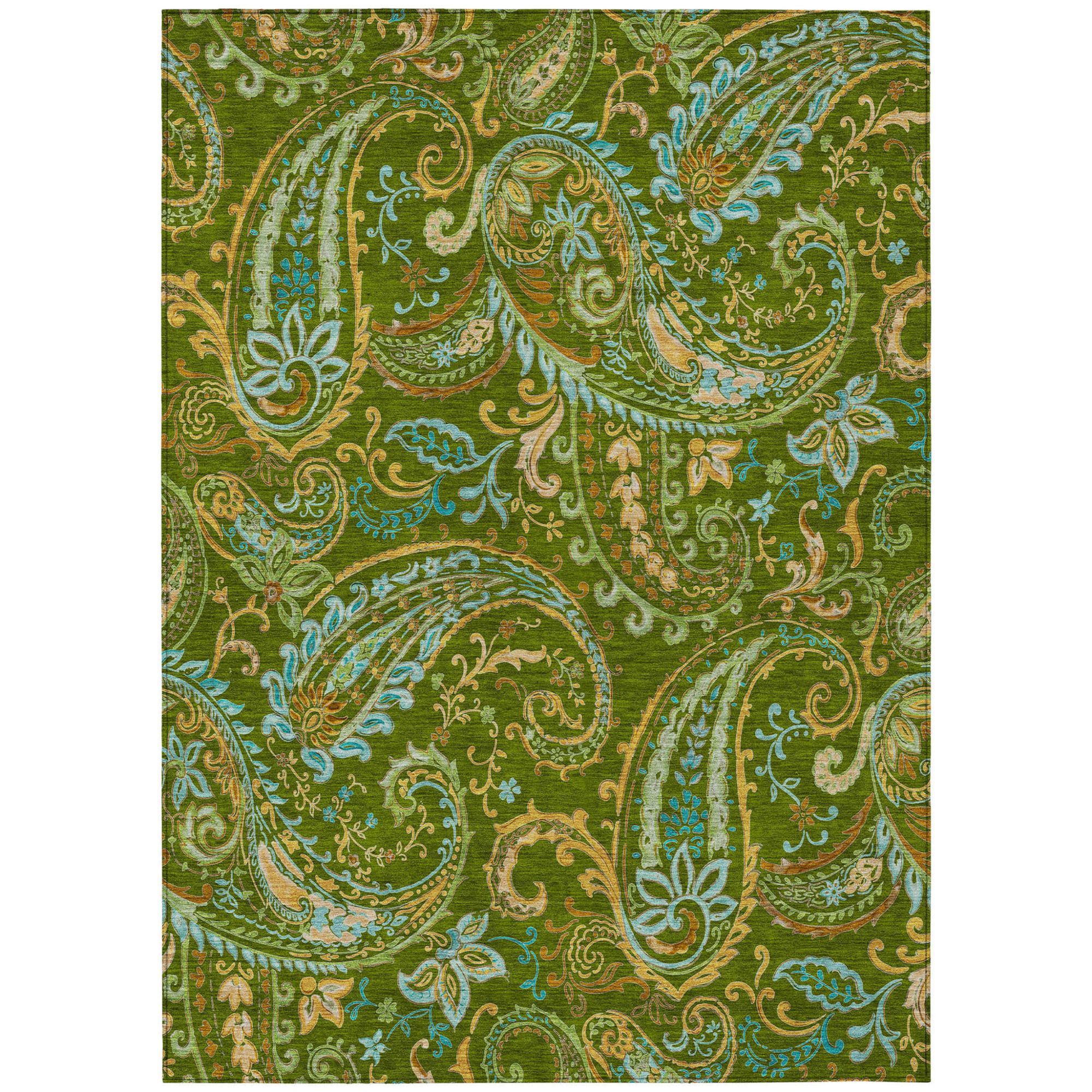 10' X 14' Green Paisley Washable Non Skid Indoor Outdoor Area Rug - 1 - Sports & Outdoor