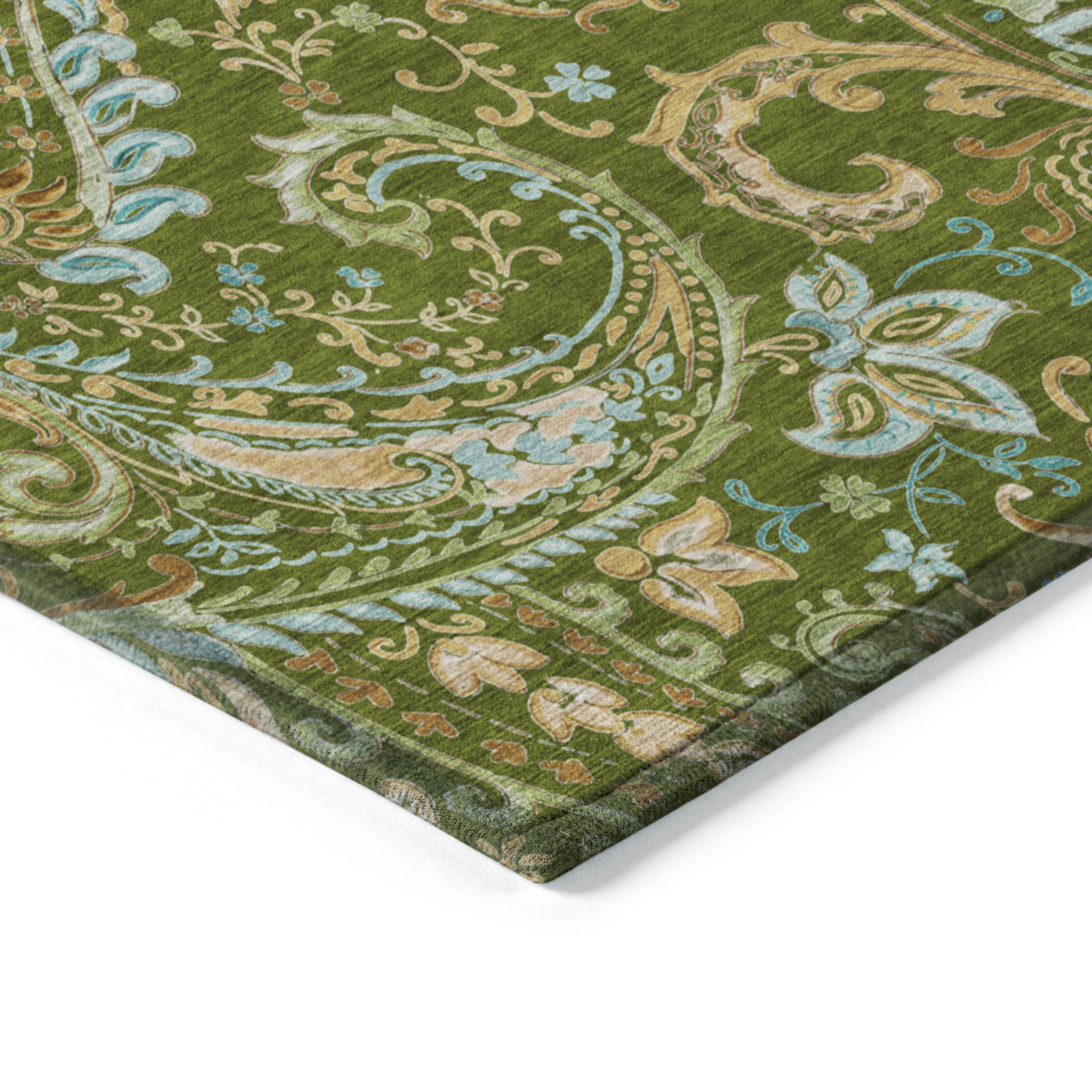 10' X 14' Green Paisley Washable Non Skid Indoor Outdoor Area Rug - 1 - Sports & Outdoor
