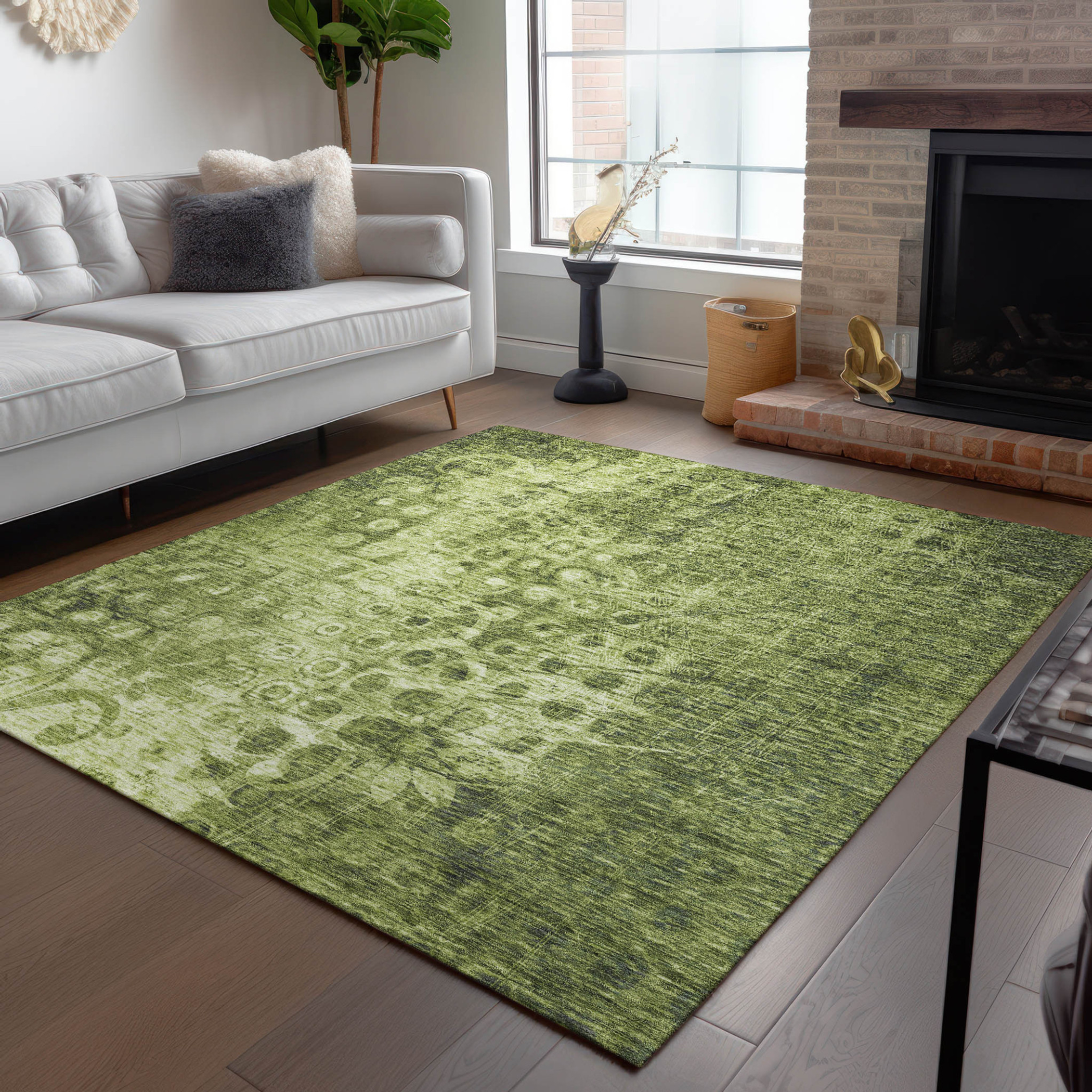 10' X 14' Olive Green Ikat Washable Indoor Outdoor Area Rug - 1 - Sports & Outdoor