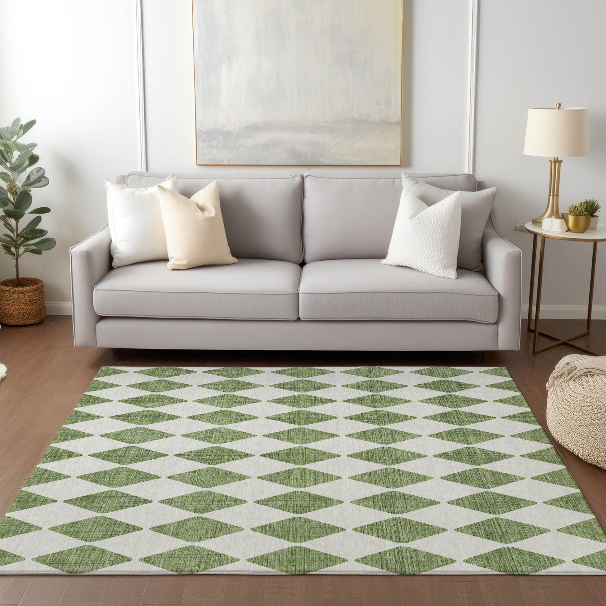 10' X 14' Green And Ivory Geometric Washable Indoor Outdoor Area Rug - 1 - Sports & Outdoor
