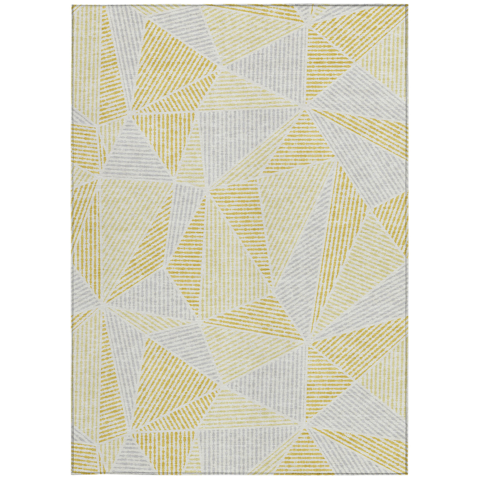 10' X 14' Gold Gray And Wheat Geometric Washable Indoor Outdoor Area Rug - 1 - Sports & Outdoor