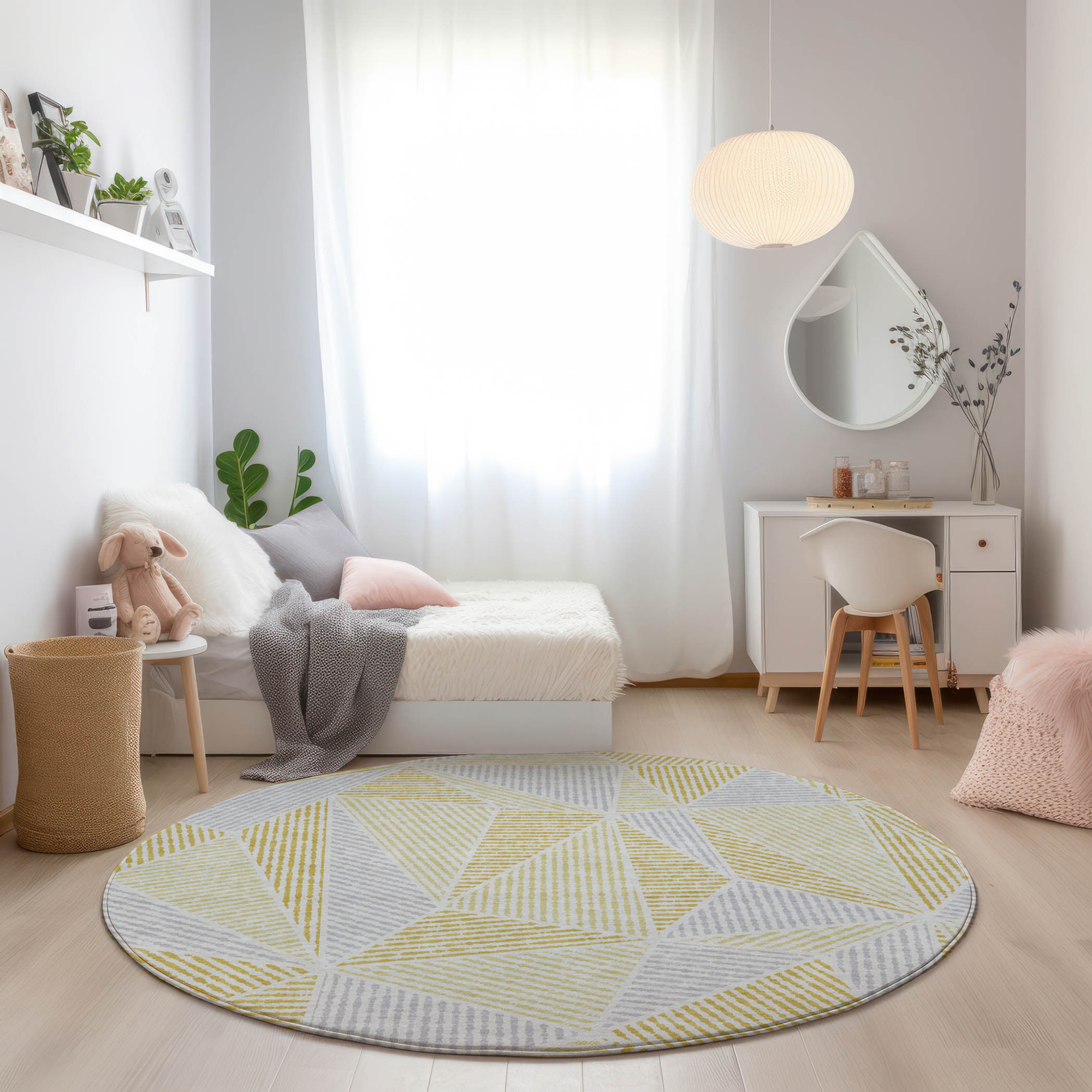8' Gold Gray And Wheat Round Geometric Washable Indoor Outdoor Area Rug Sports & Outdoor