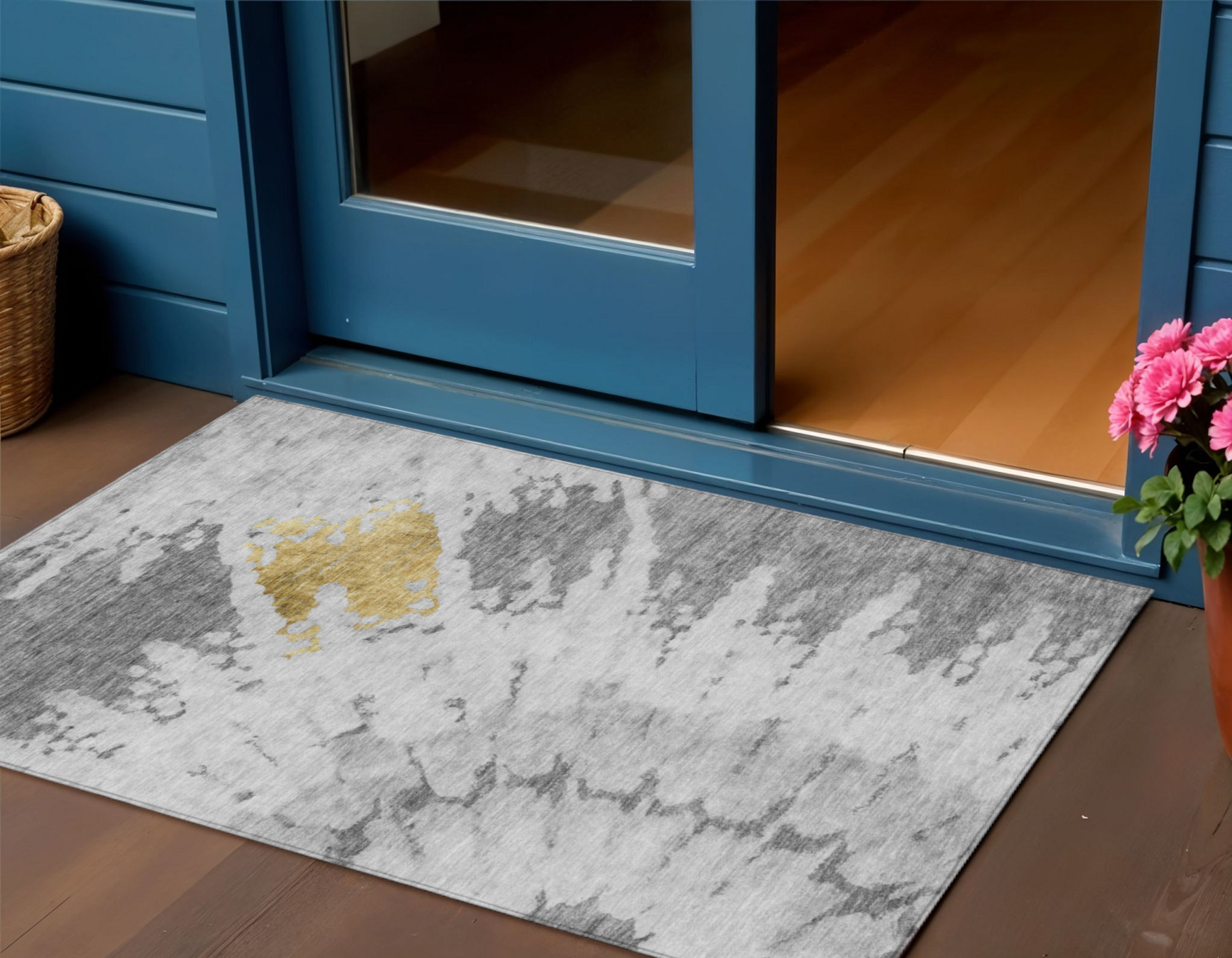 3' X 5' Gray Silver And Charcoal Abstract Washable Indoor Outdoor Area Rug Sports & Outdoor