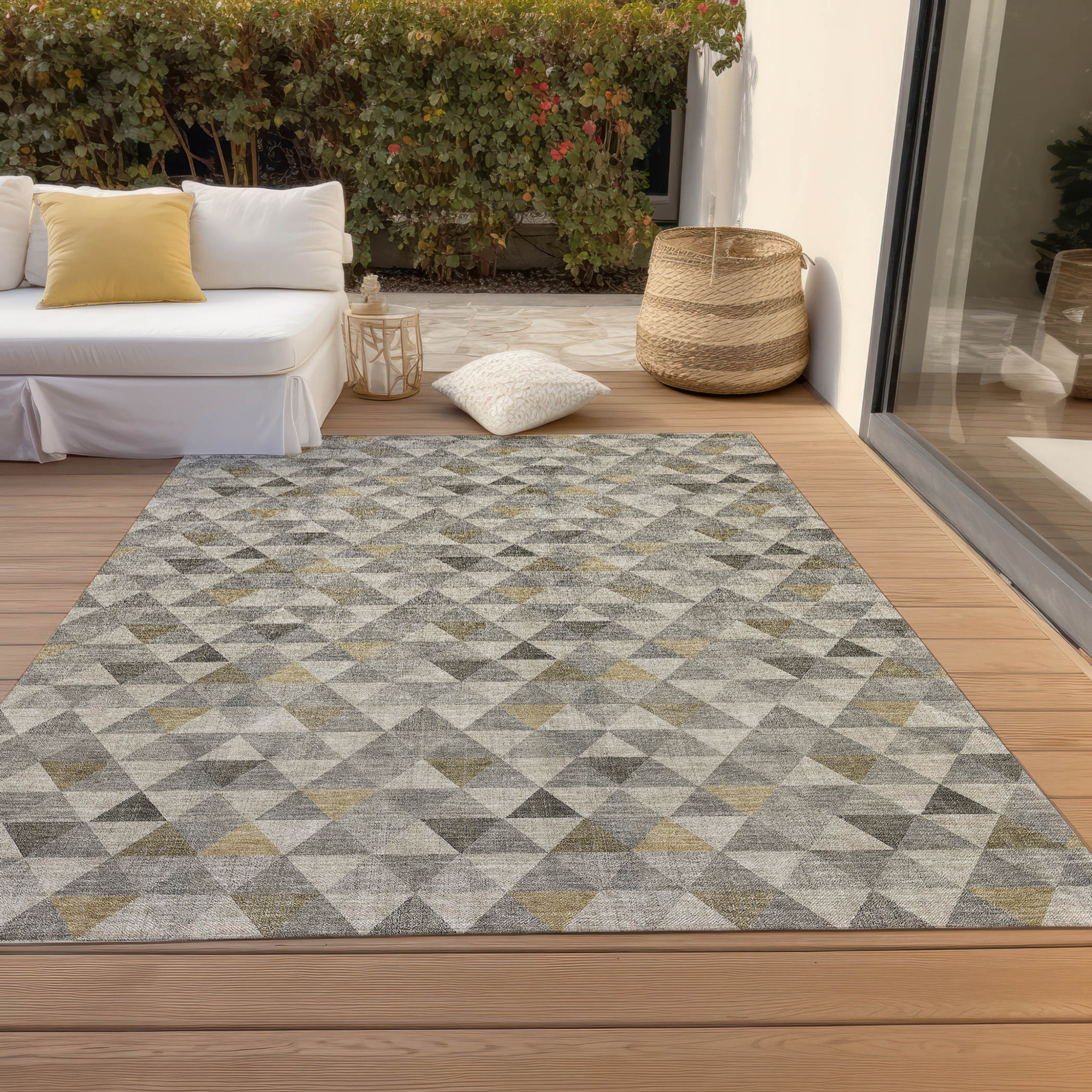 10' X 14' Taupe Beige And Tan Geometric Washable Indoor Outdoor Area Rug - 1 - Sports & Outdoor