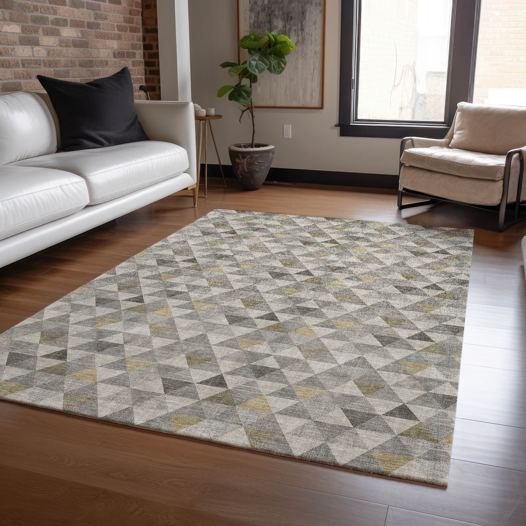 10' X 14' Taupe Beige And Tan Geometric Washable Indoor Outdoor Area Rug - 1 - Sports & Outdoor