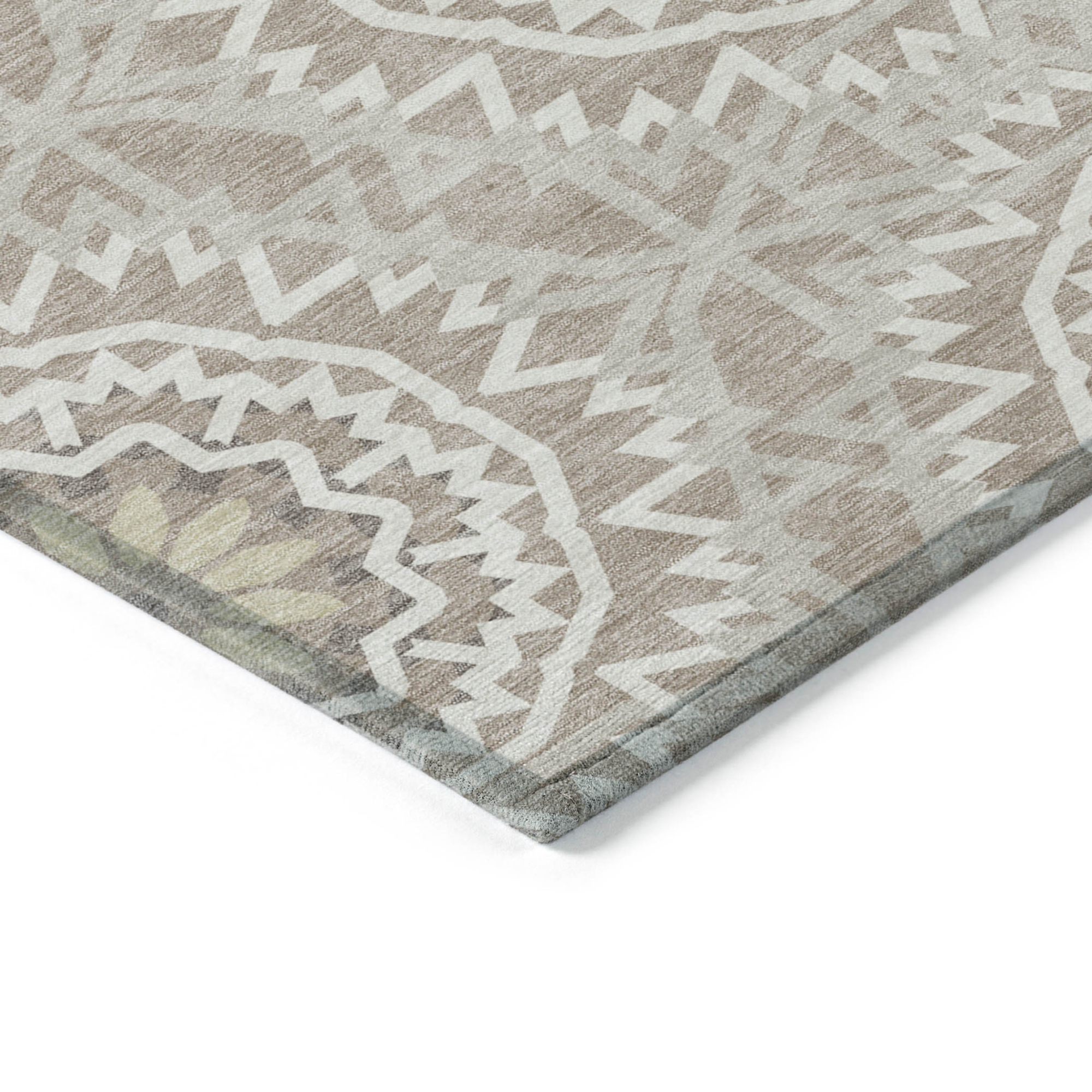 9' X 12' Taupe Khaki And Ivory Floral Medallion Washable Indoor Outdoor Area Rug Sports & Outdoor