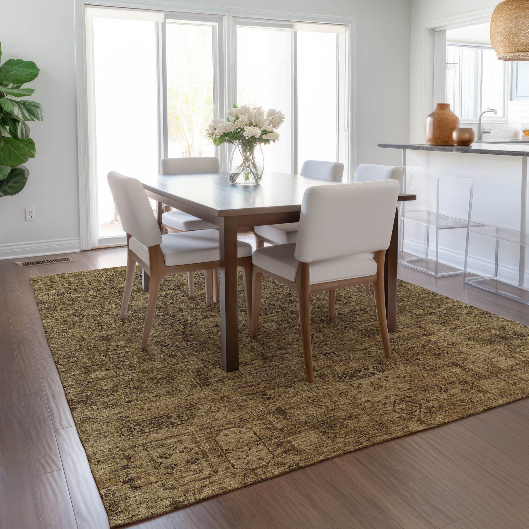 5' X 8' Brown And Taupe Floral Washable Indoor Outdoor Area Rug Sports & Outdoor