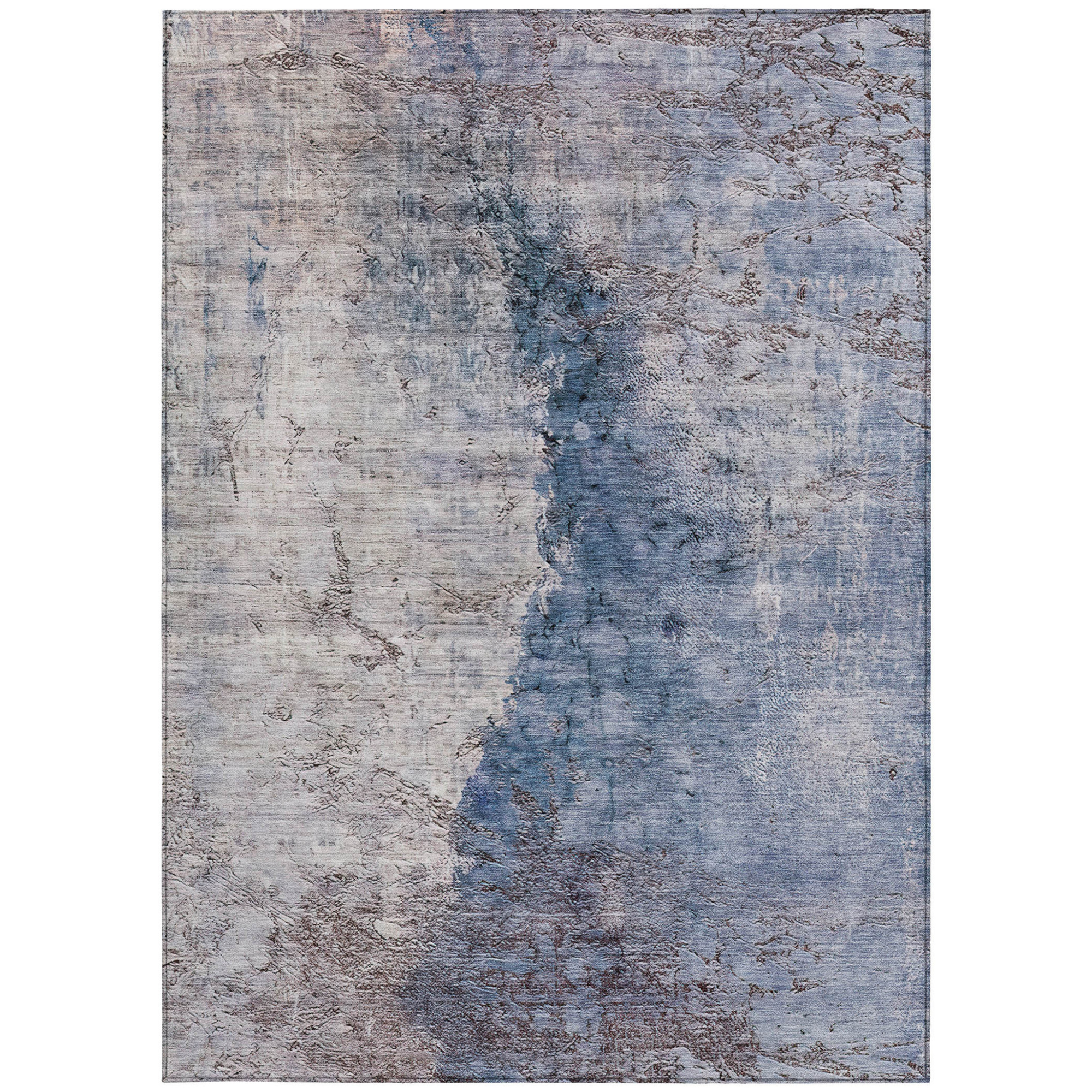 10' X 14' Navy Blue And Gray Abstract Washable Indoor Outdoor Area Rug - 1 - Sports & Outdoor