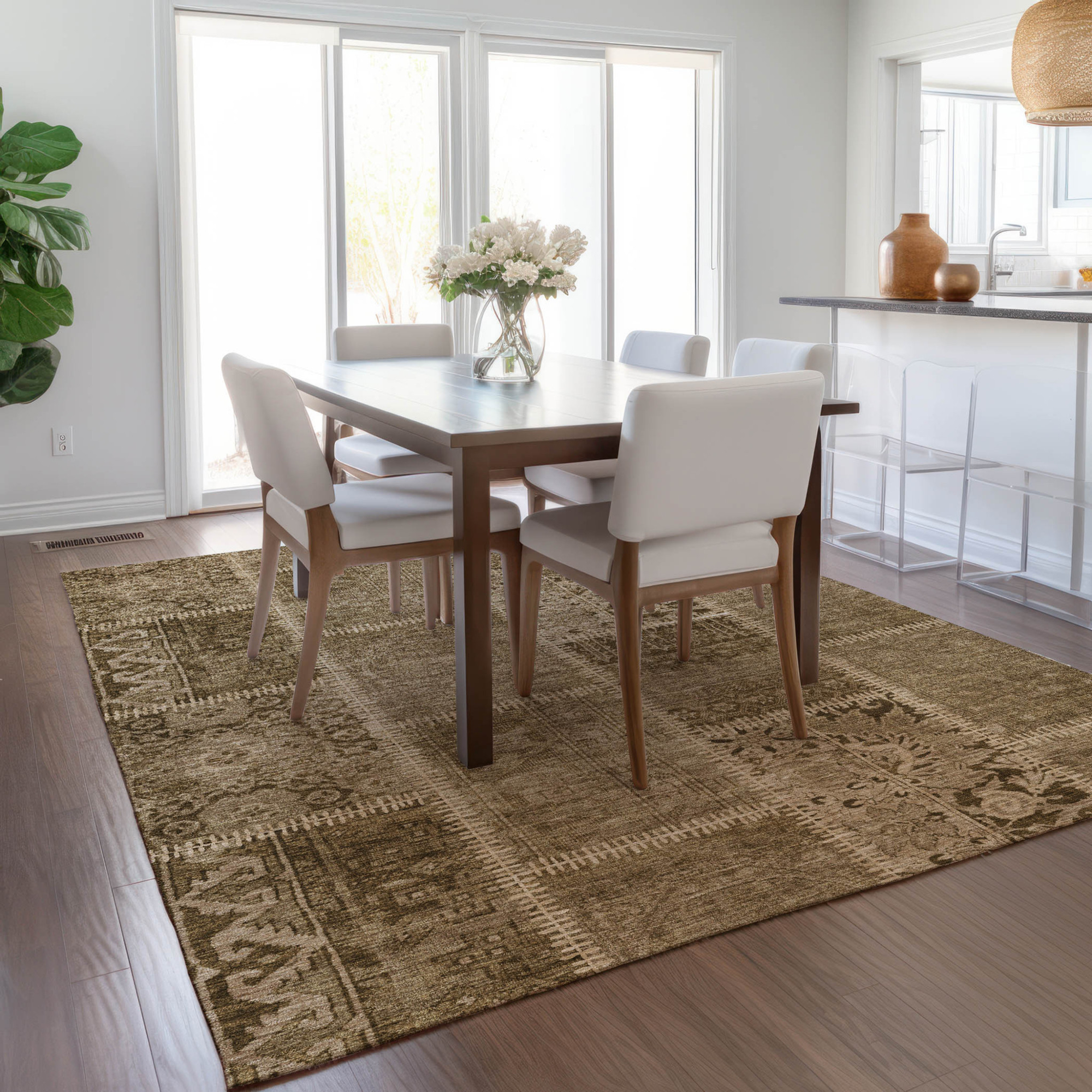 10' X 14' Brown And Beige Patchwork Washable Indoor Outdoor Area Rug - 1 - Sports & Outdoor