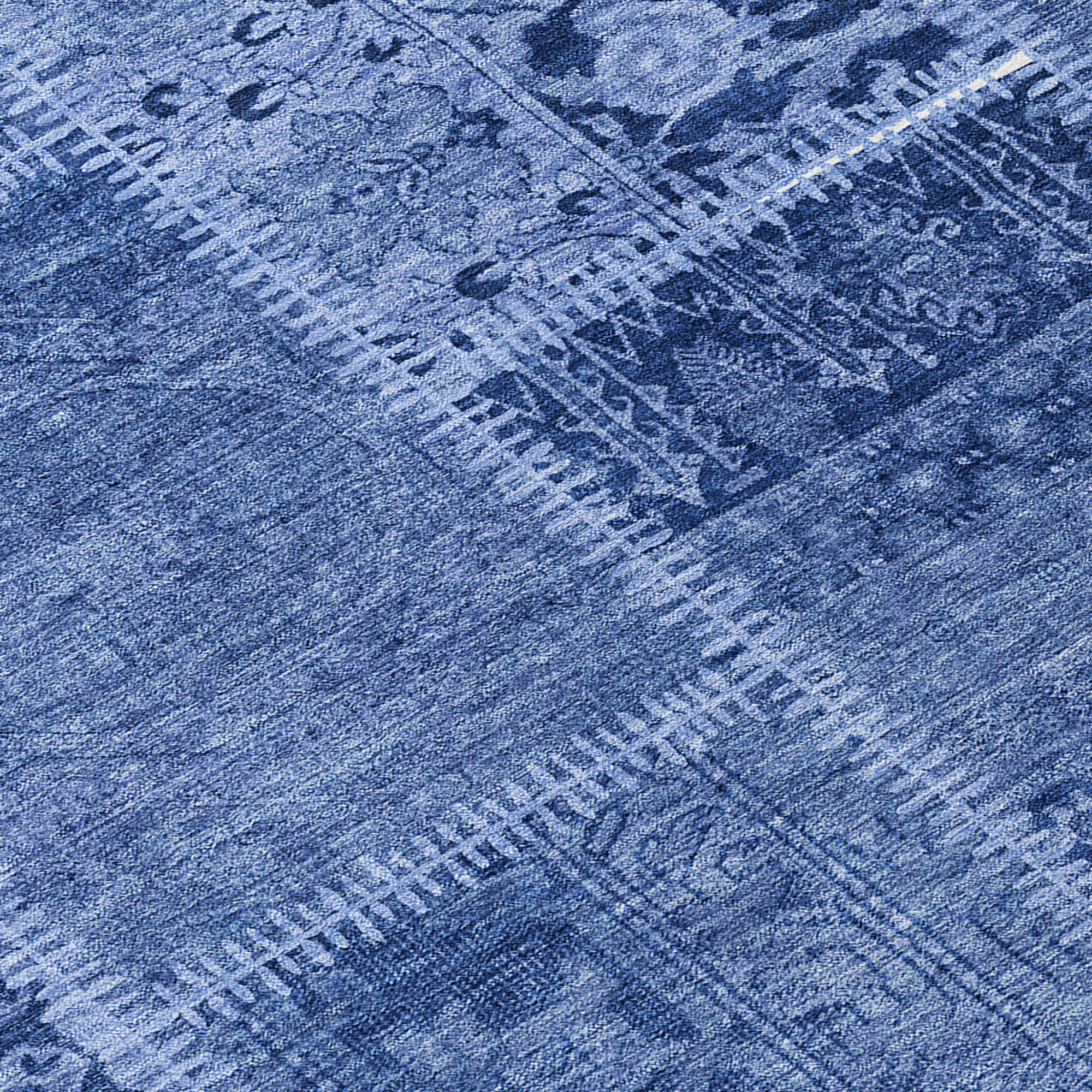 10' X 14' Navy Blue And Denim Blue Patchwork Washable Indoor Outdoor Area Rug - 1 - Sports & Outdoor