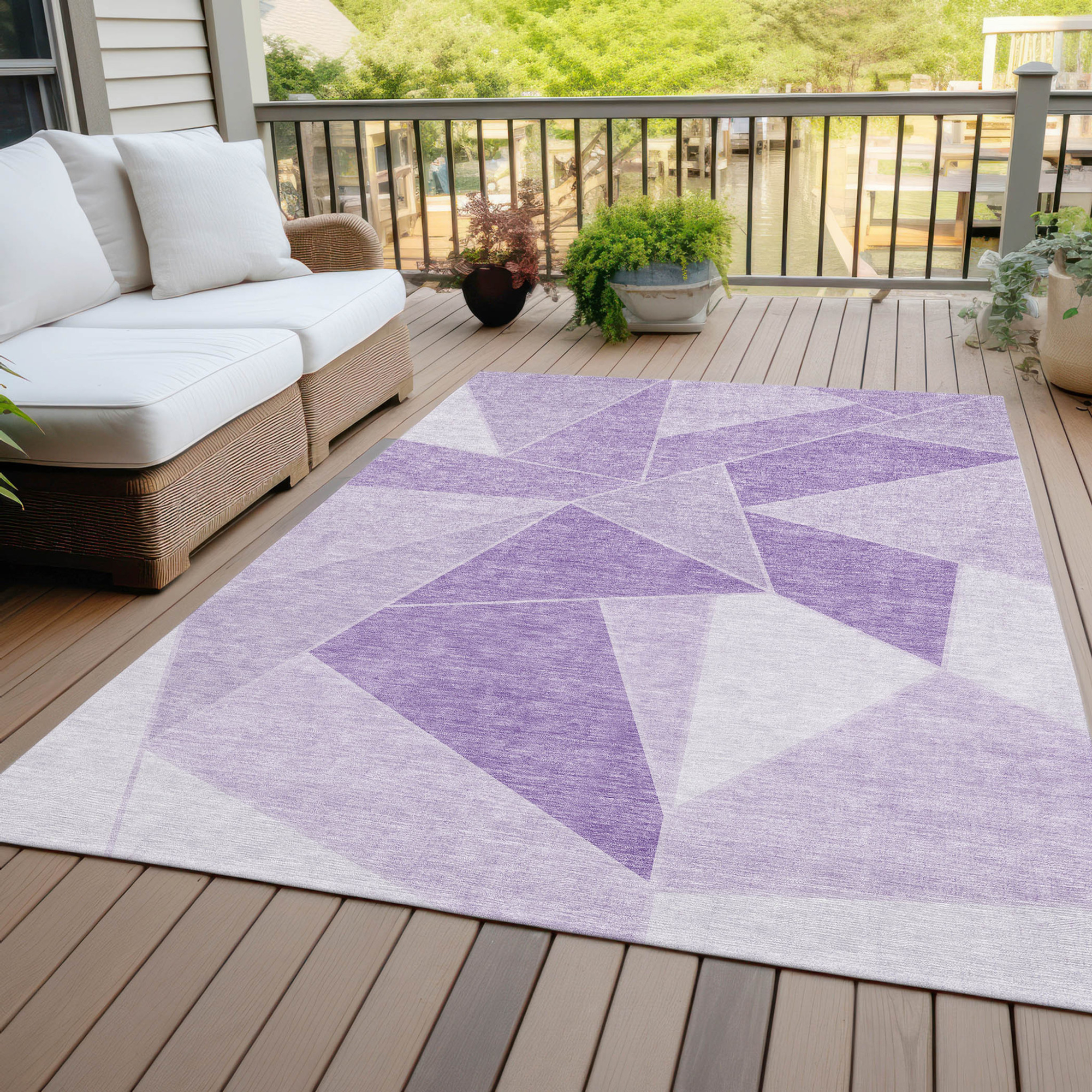 10' X 14' Lilac And Purple Geometric Washable Indoor Outdoor Area Rug - 1 - Sports & Outdoor