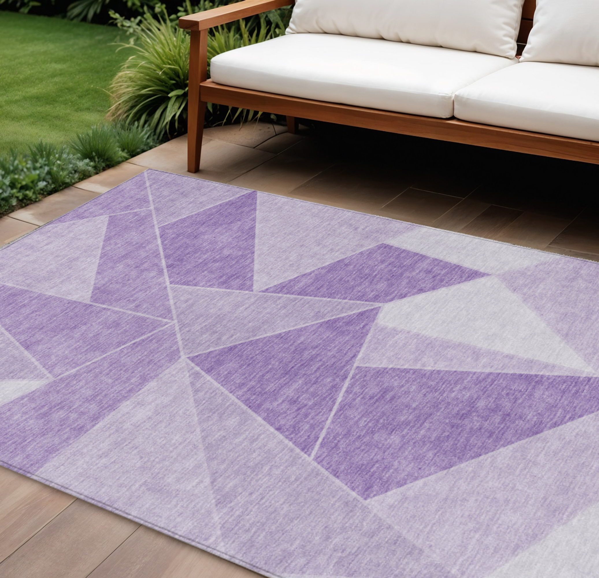 10' X 14' Lilac And Purple Geometric Washable Indoor Outdoor Area Rug - 1 - Sports & Outdoor