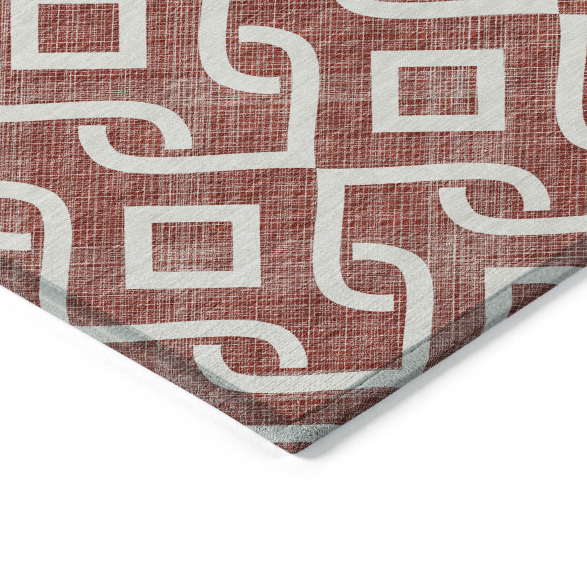 8' Burgundy And Ivory Round Geometric Washable Indoor Outdoor Area Rug Sports & Outdoor