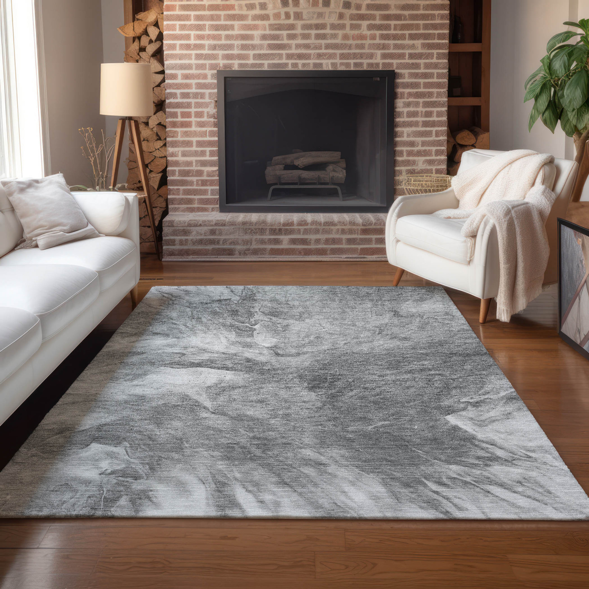 10' X 14' Gray Silver And Charcoal Abstract Washable Indoor Outdoor Area Rug - 1 - Sports & Outdoor