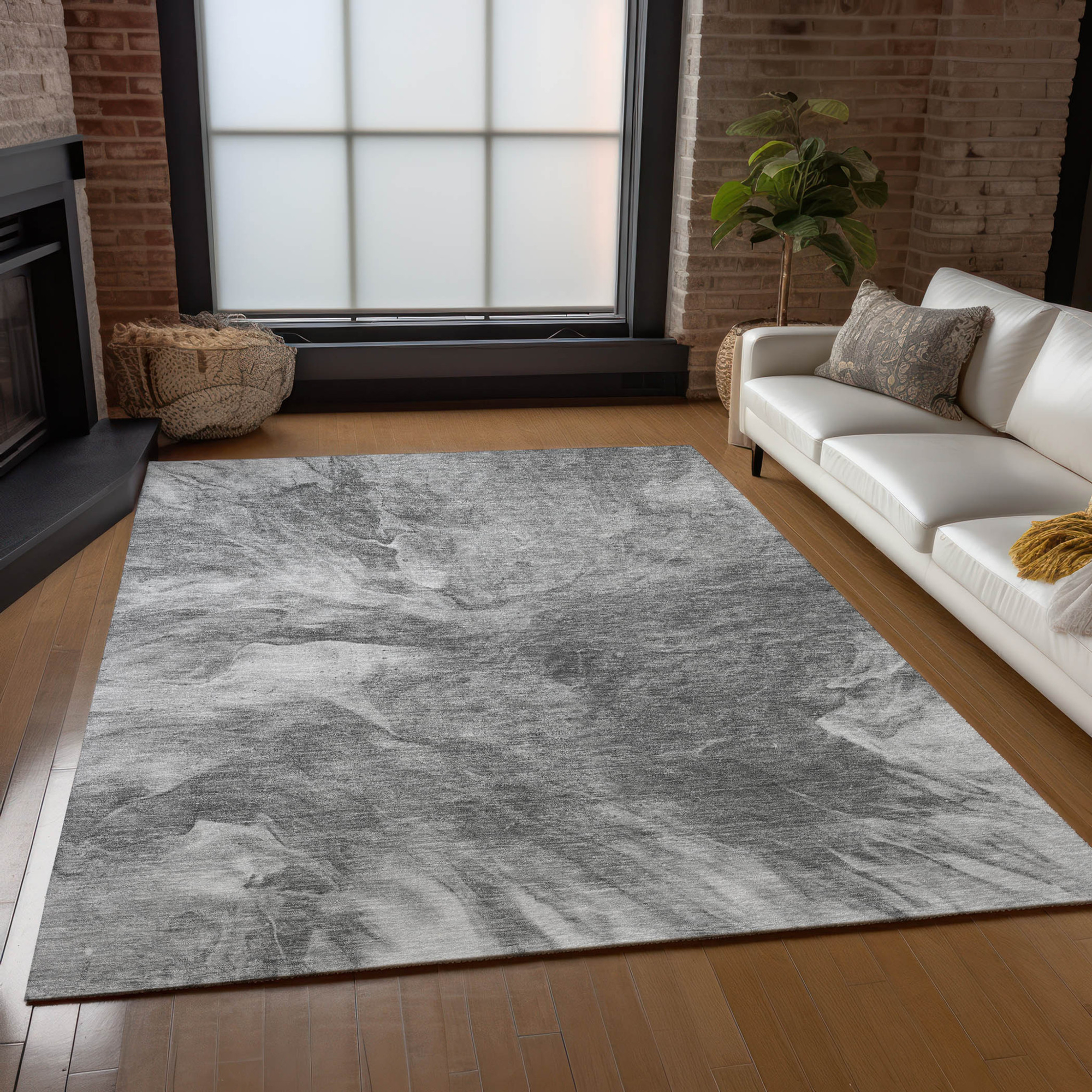 10' X 14' Gray Silver And Charcoal Abstract Washable Indoor Outdoor Area Rug - 1 - Sports & Outdoor