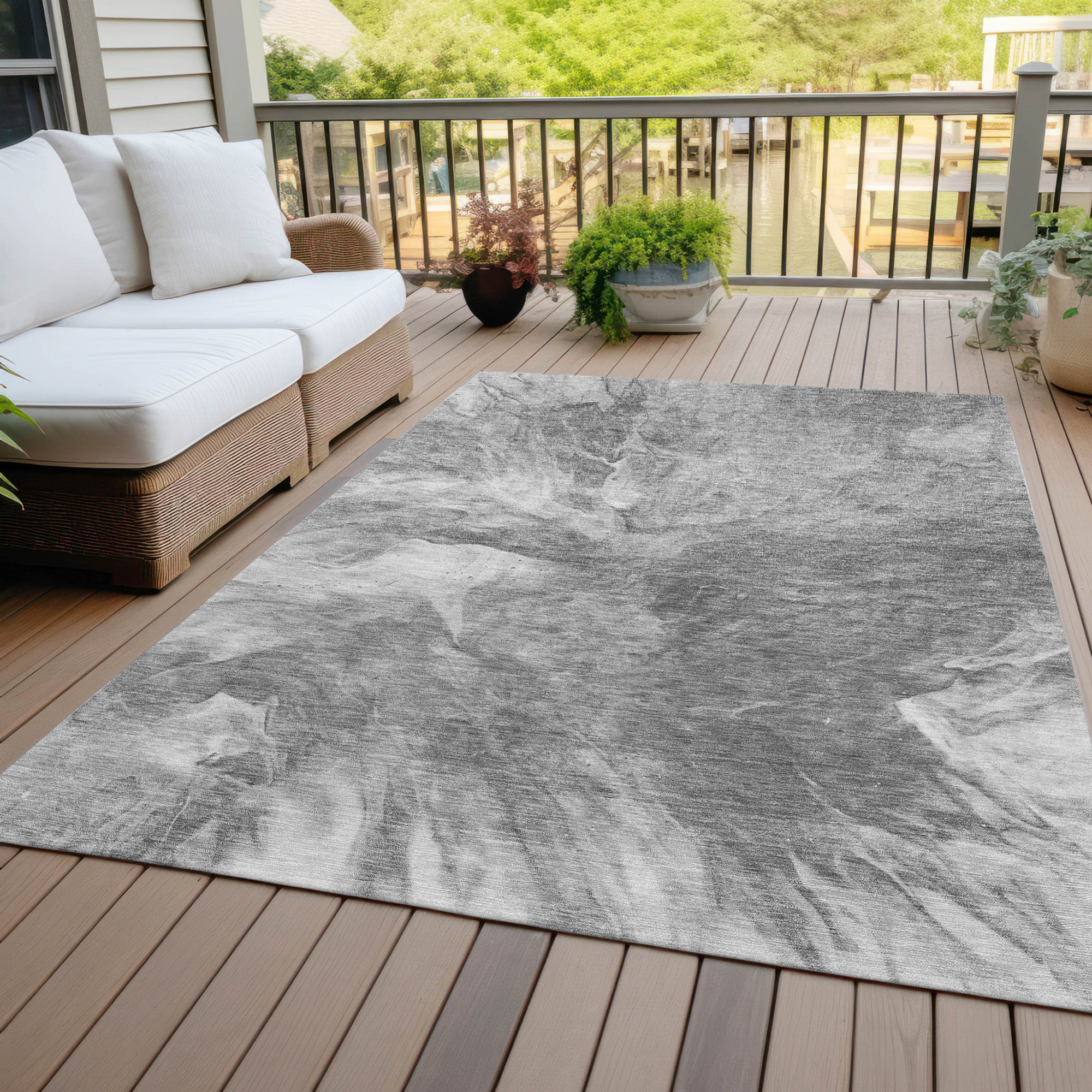 10' X 14' Gray Silver And Charcoal Abstract Washable Indoor Outdoor Area Rug - 1 - Sports & Outdoor