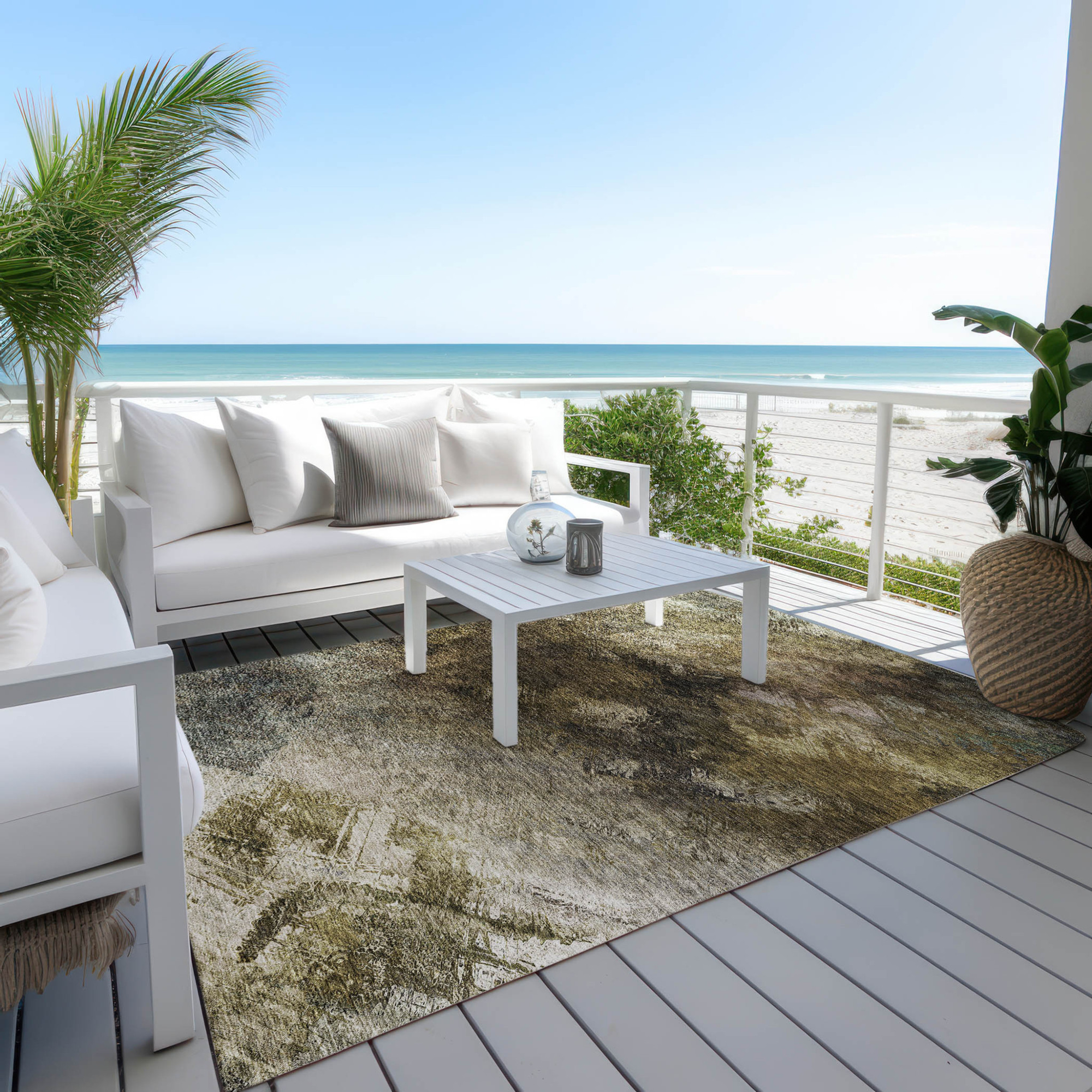 10' X 14' Chocolate And Beige Abstract Washable Indoor Outdoor Area Rug - 1 - Sports & Outdoor