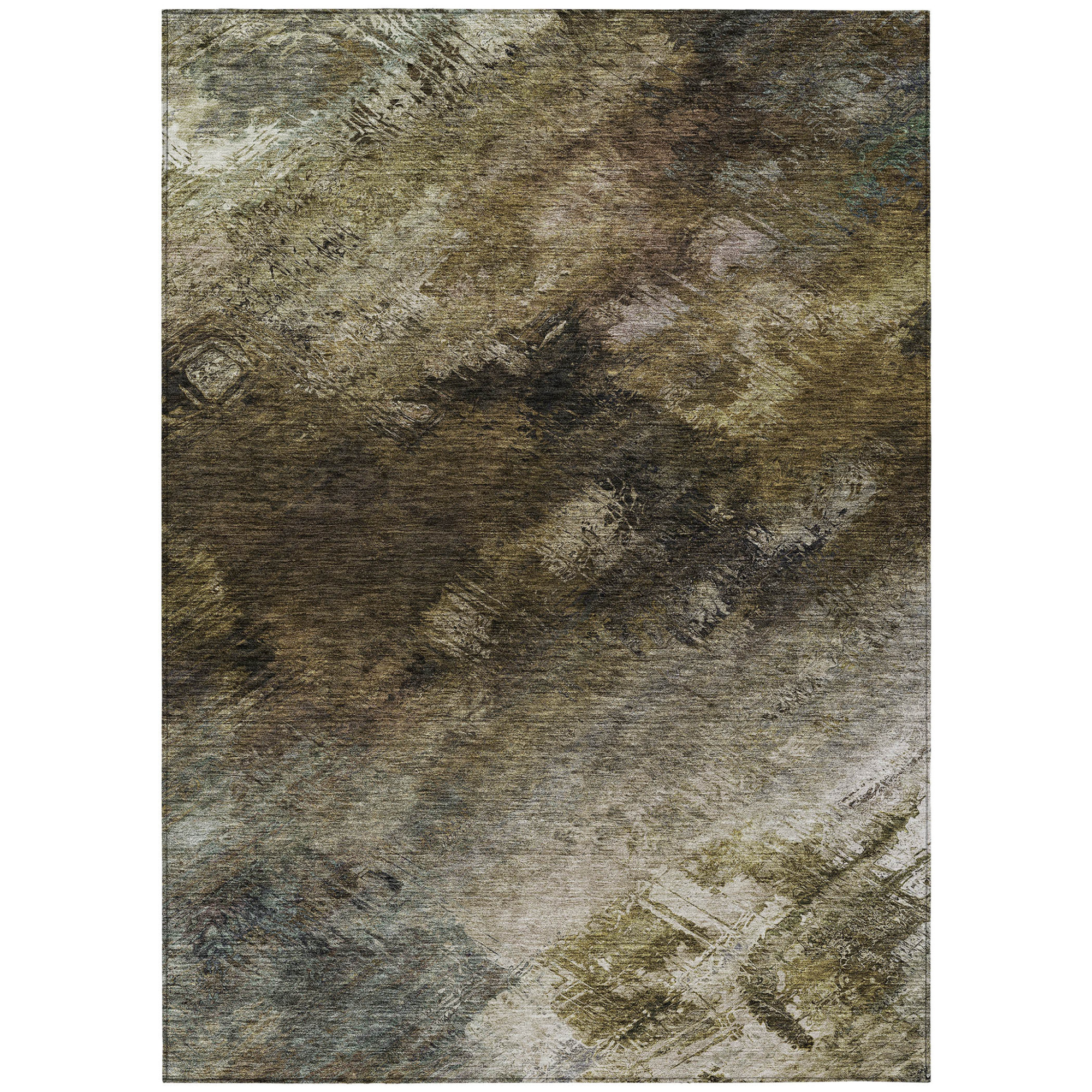 10' X 14' Chocolate And Beige Abstract Washable Indoor Outdoor Area Rug - 1 - Sports & Outdoor