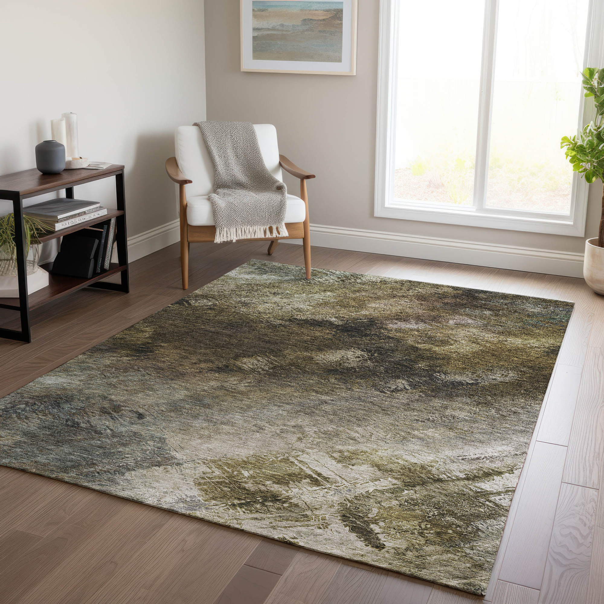 10' X 14' Chocolate And Beige Abstract Washable Indoor Outdoor Area Rug - 1 - Sports & Outdoor