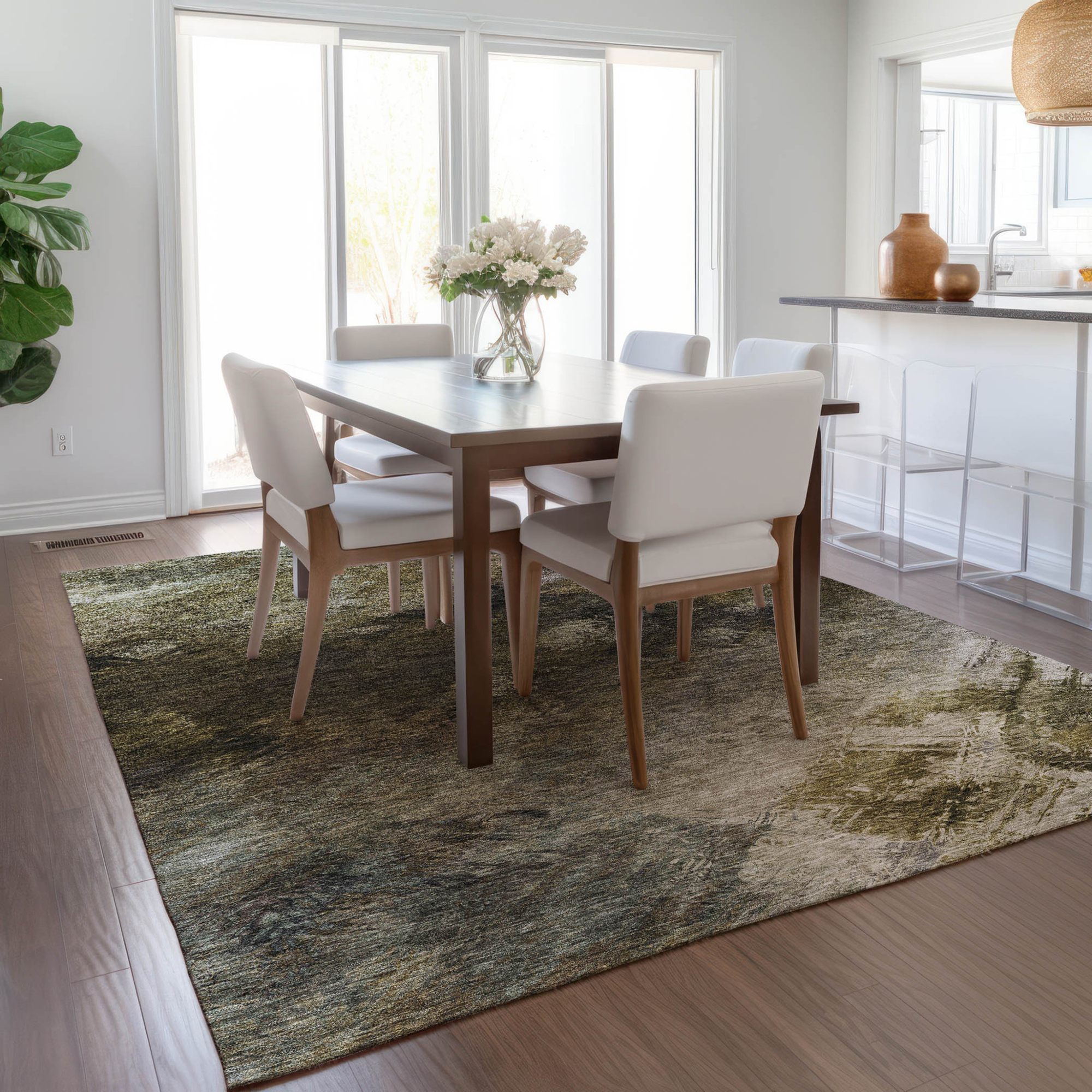 10' X 14' Chocolate And Beige Abstract Washable Indoor Outdoor Area Rug - 1 - Sports & Outdoor