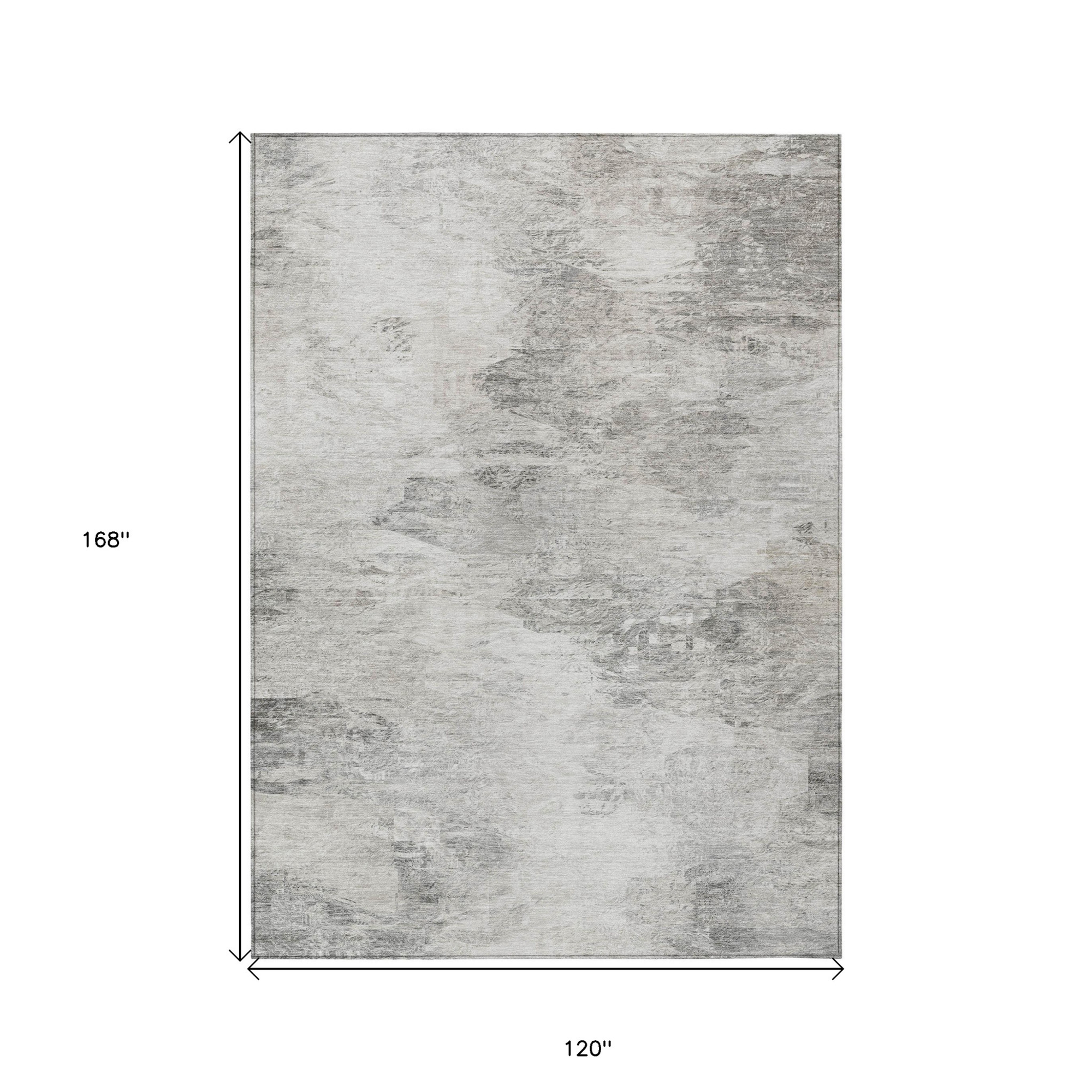 10' X 14' Silver Gray And Ivory Abstract Washable Indoor Outdoor Area Rug - 1 - Sports & Outdoor