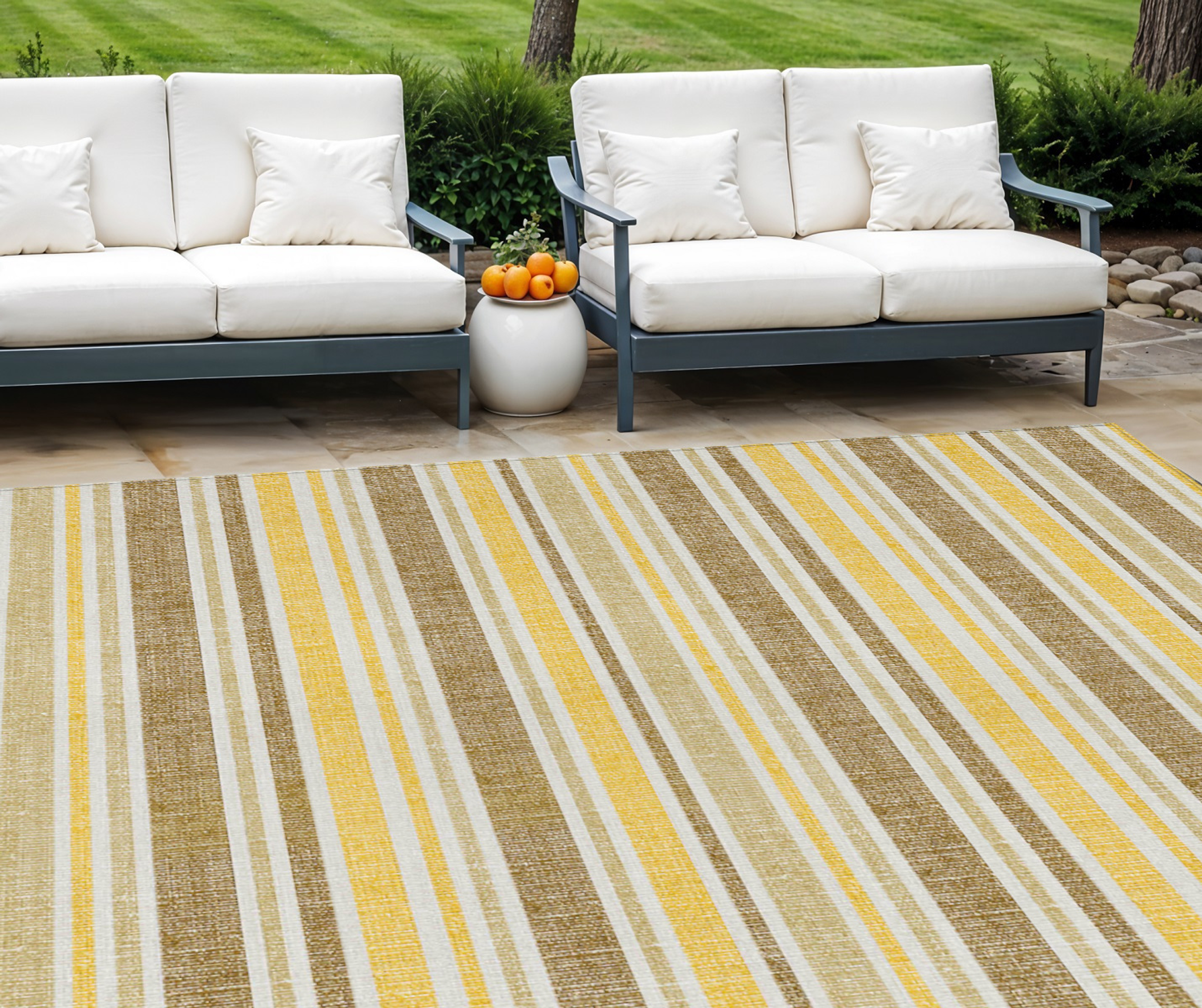 10' X 14' Brown And Orange Striped Washable Indoor Outdoor Area Rug - 1 - Sports & Outdoor