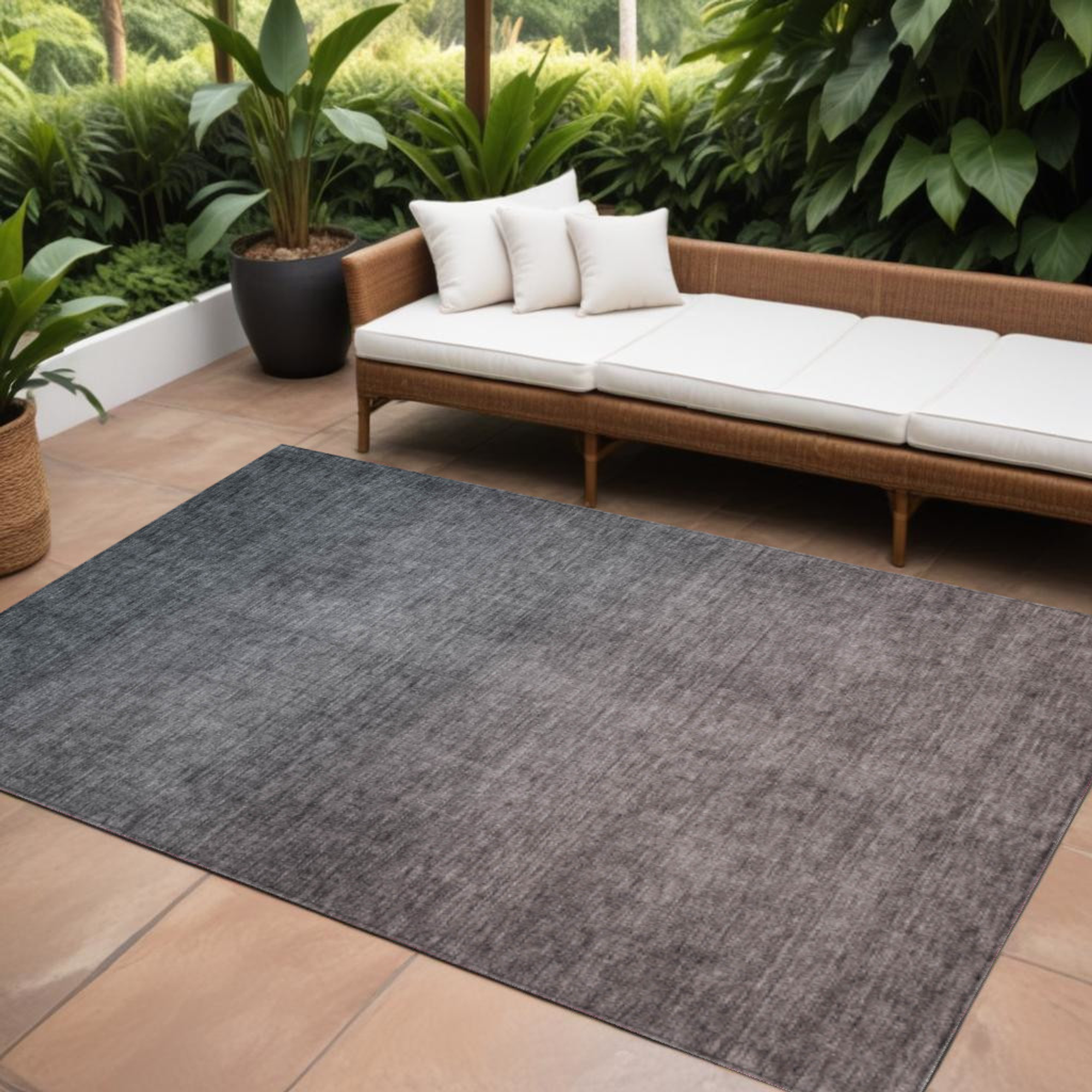 10' X 14' Gray Charcoal And Brown Ombre Washable Indoor Outdoor Area Rug - 1 - Sports & Outdoor