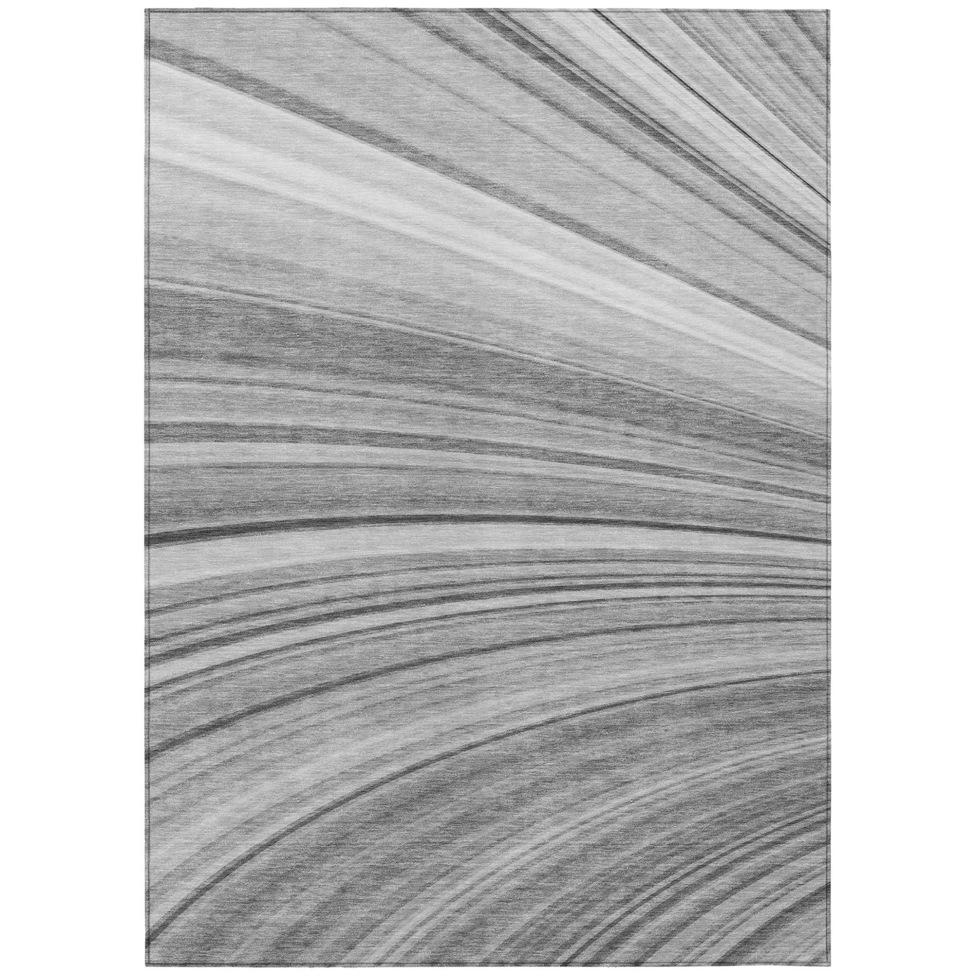 10' X 14' Gray Silver And Ivory Abstract Washable Indoor Outdoor Area Rug - 1 - Sports & Outdoor