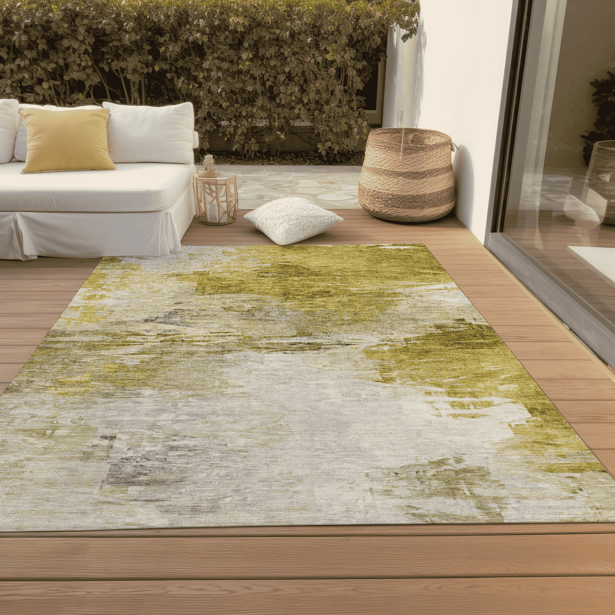 10' X 14' Gold Beige And Wheat Abstract Washable Indoor Outdoor Area Rug - 1 - Sports & Outdoor