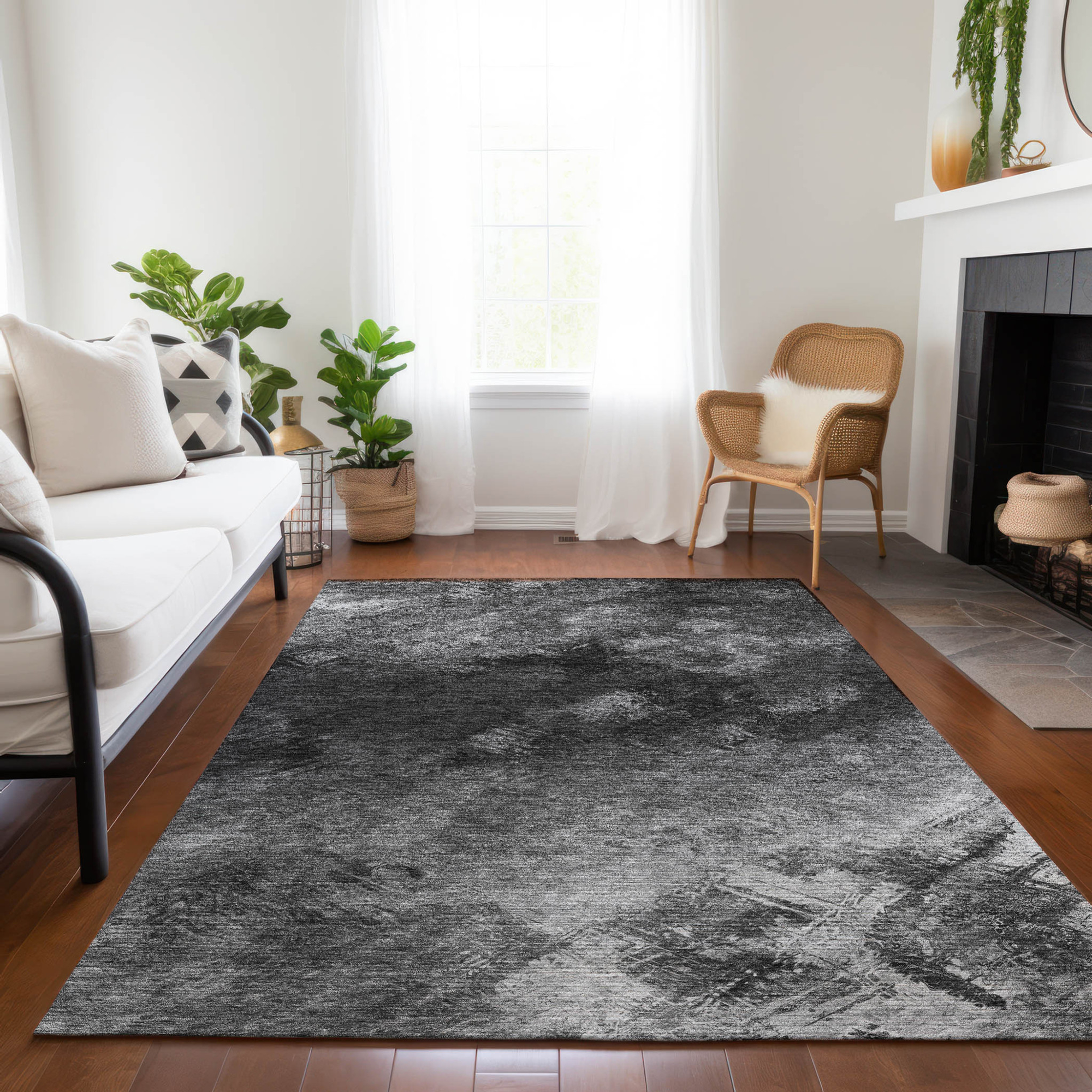 10' X 14' Gray Charcoal And Silver Abstract Washable Indoor Outdoor Area Rug - 1 - Sports & Outdoor
