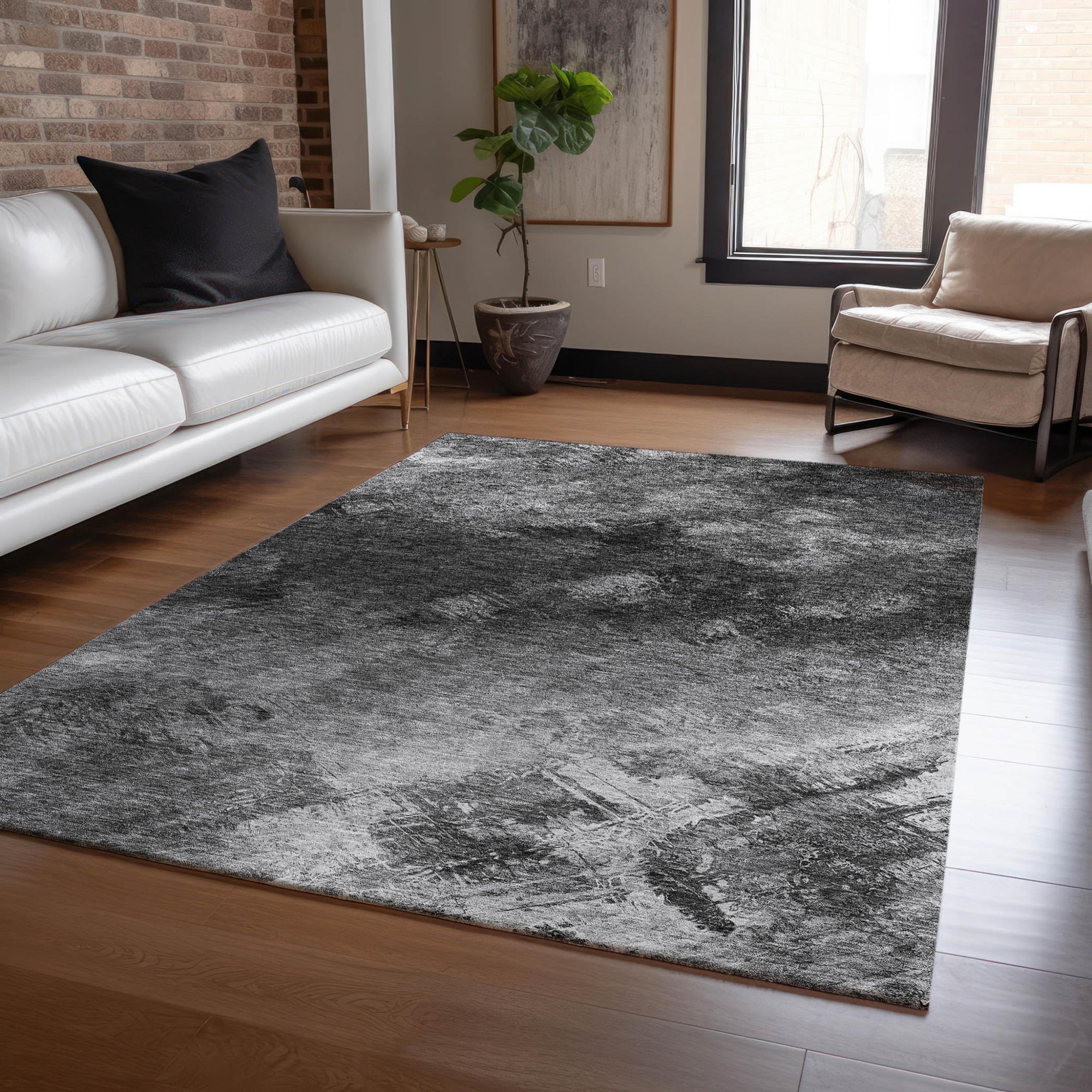 10' X 14' Gray Charcoal And Silver Abstract Washable Indoor Outdoor Area Rug - 1 - Sports & Outdoor