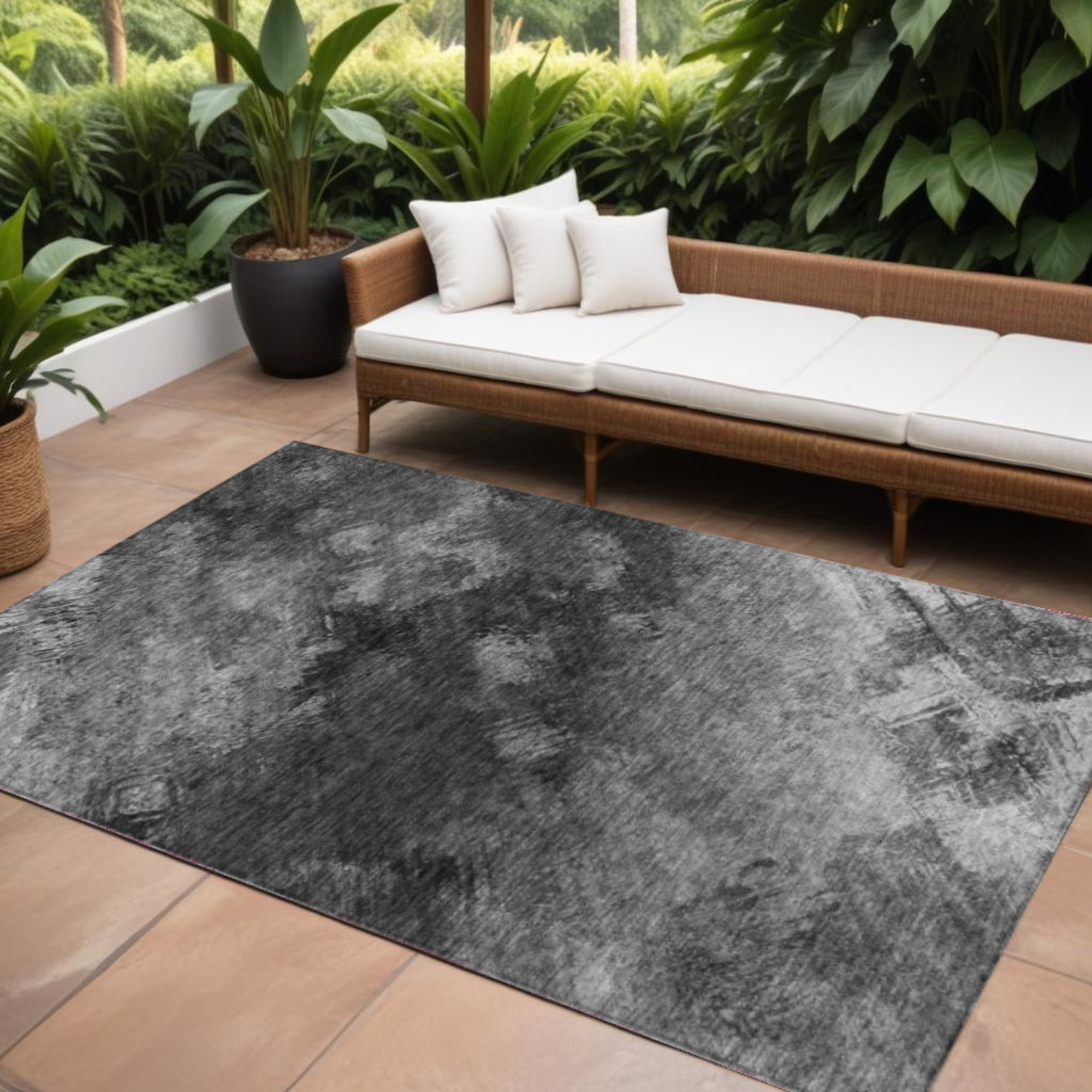 10' X 14' Gray Charcoal And Silver Abstract Washable Indoor Outdoor Area Rug - 1 - Sports & Outdoor
