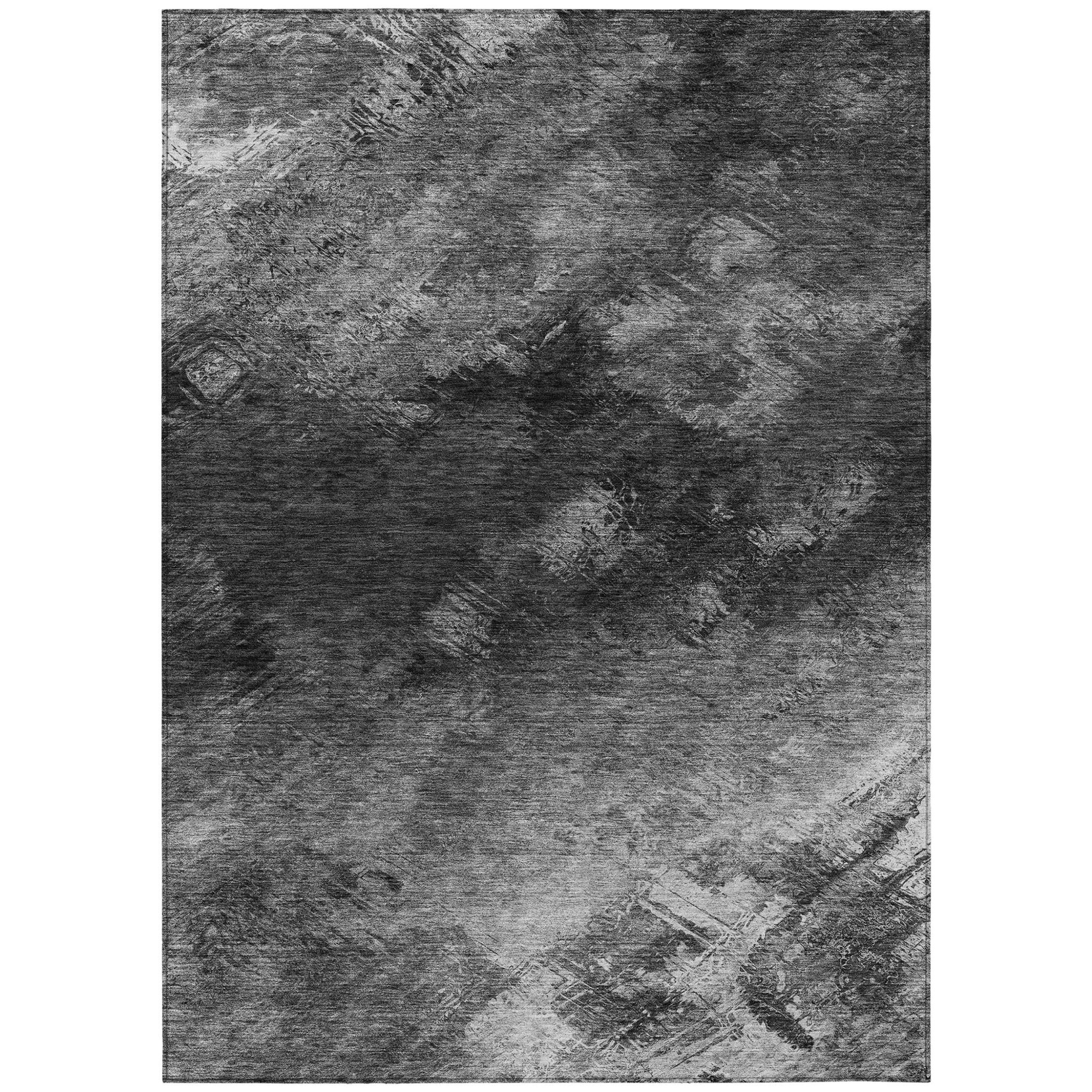 10' X 14' Gray Charcoal And Silver Abstract Washable Indoor Outdoor Area Rug - 1 - Sports & Outdoor