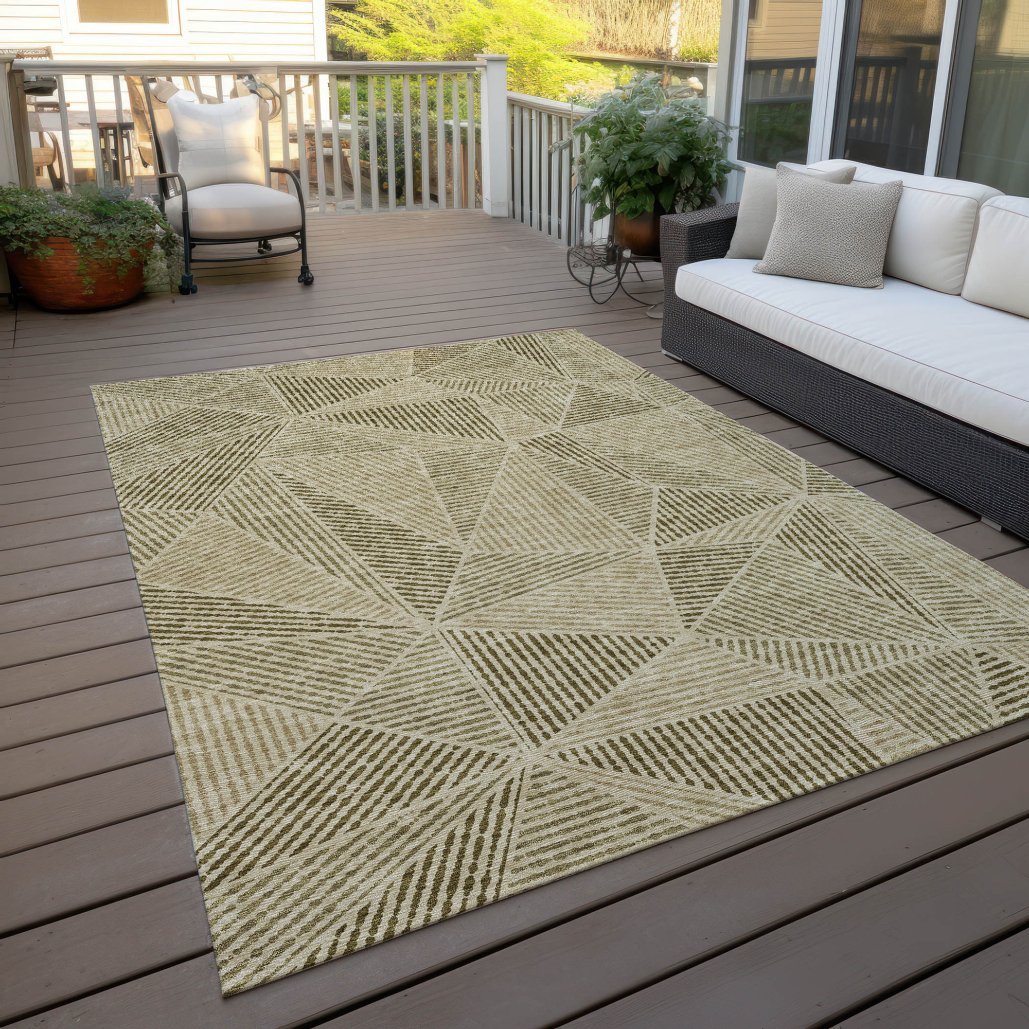 10' X 14' Khaki Brown And Beige Geometric Washable Indoor Outdoor Area Rug Sports & Outdoor