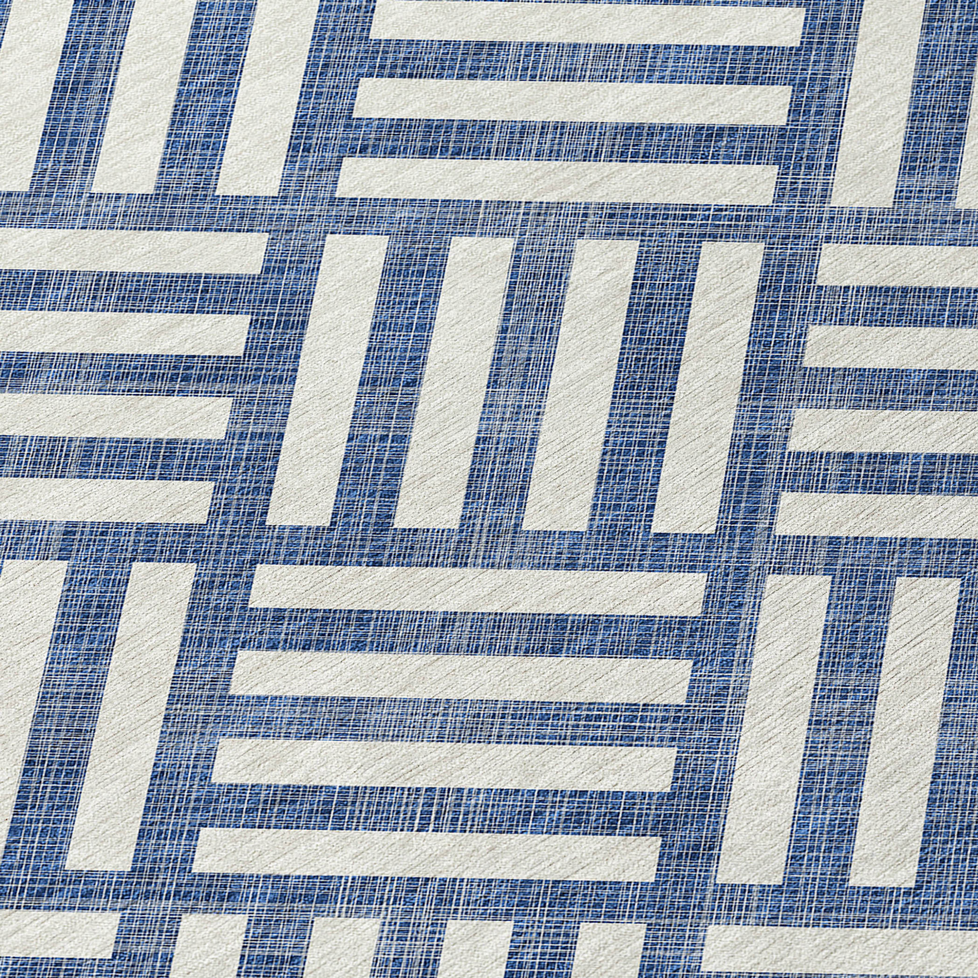 10' X 14' Navy Blue And Ivory Geometric Washable Indoor Outdoor Area Rug - 1 - Sports & Outdoor