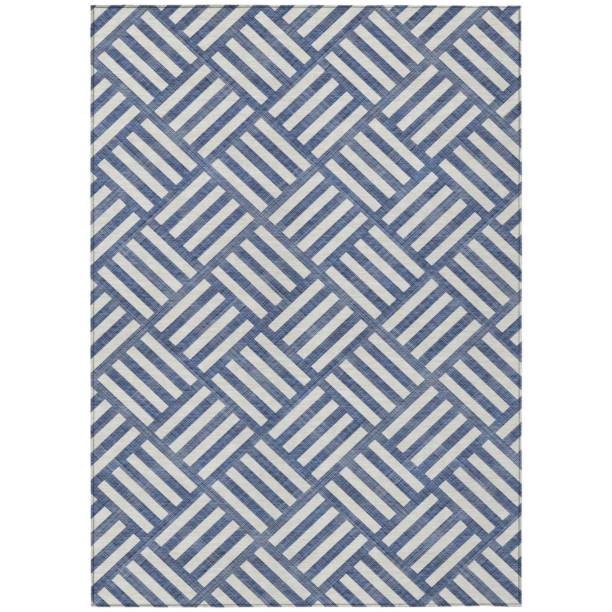 10' X 14' Navy Blue And Ivory Geometric Washable Indoor Outdoor Area Rug - 1 - Sports & Outdoor