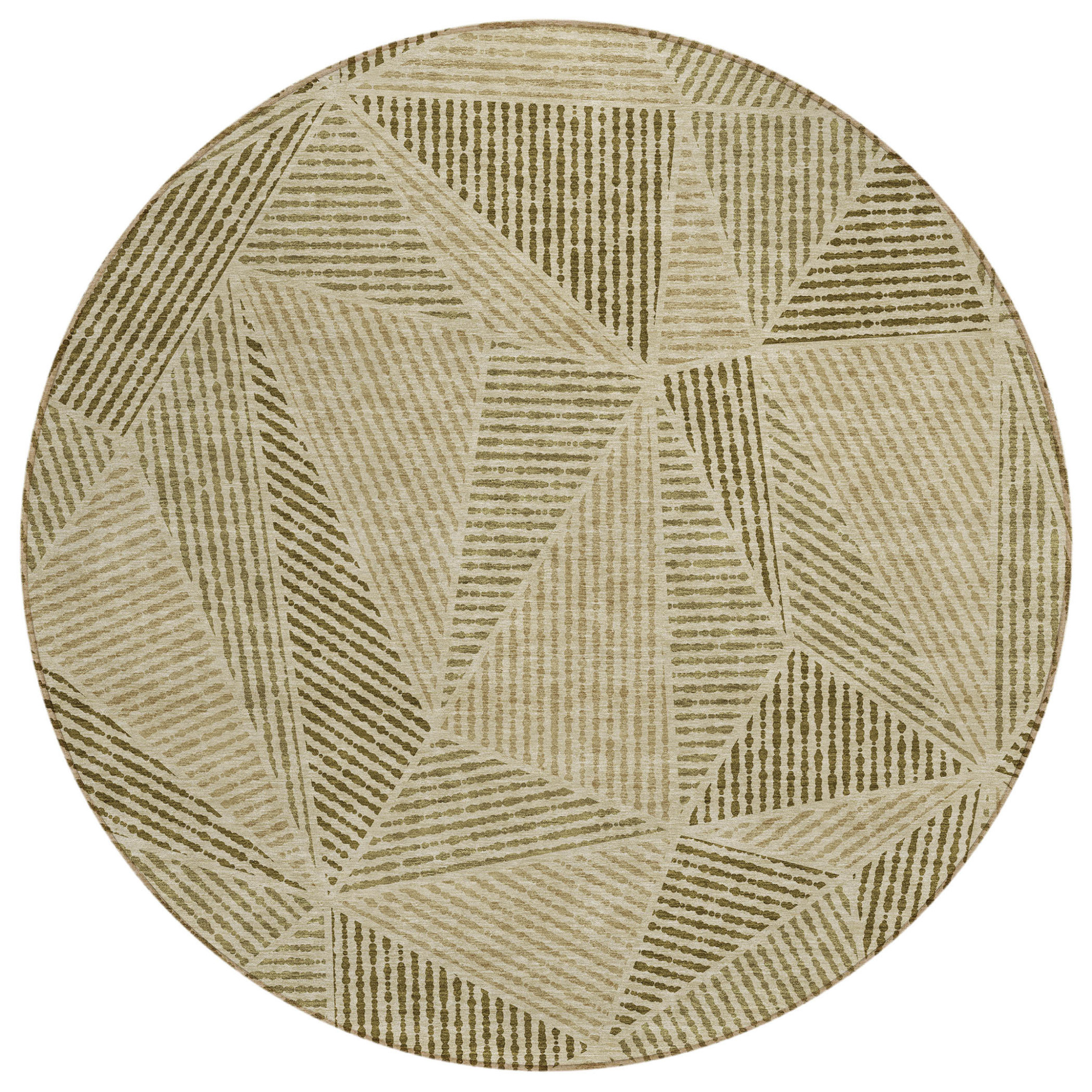 8' Khaki Brown And Beige Round Geometric Washable Indoor Outdoor Area Rug Sports & Outdoor