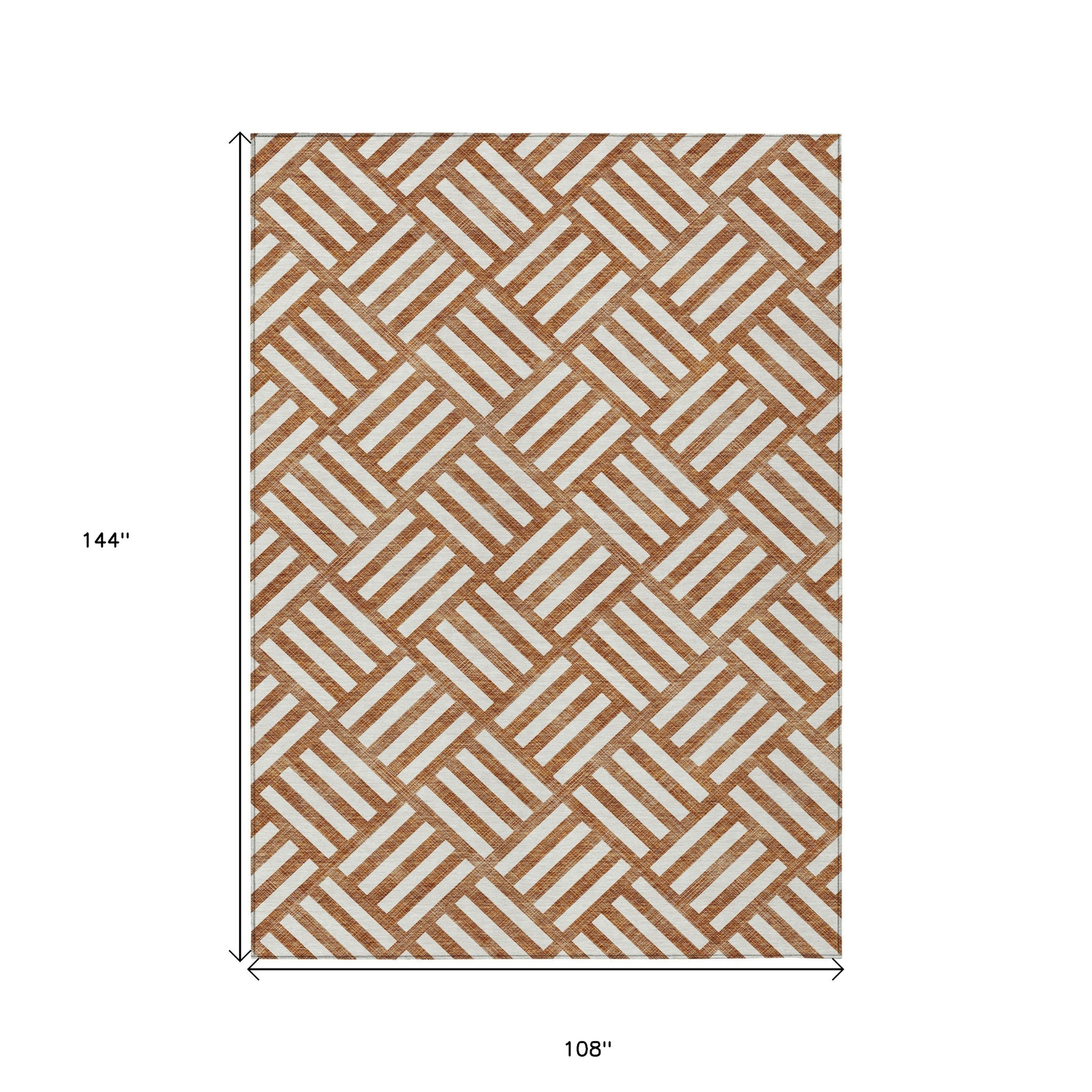 9' X 12' Orange And Ivory Geometric Washable Indoor Outdoor Area Rug Sports & Outdoor