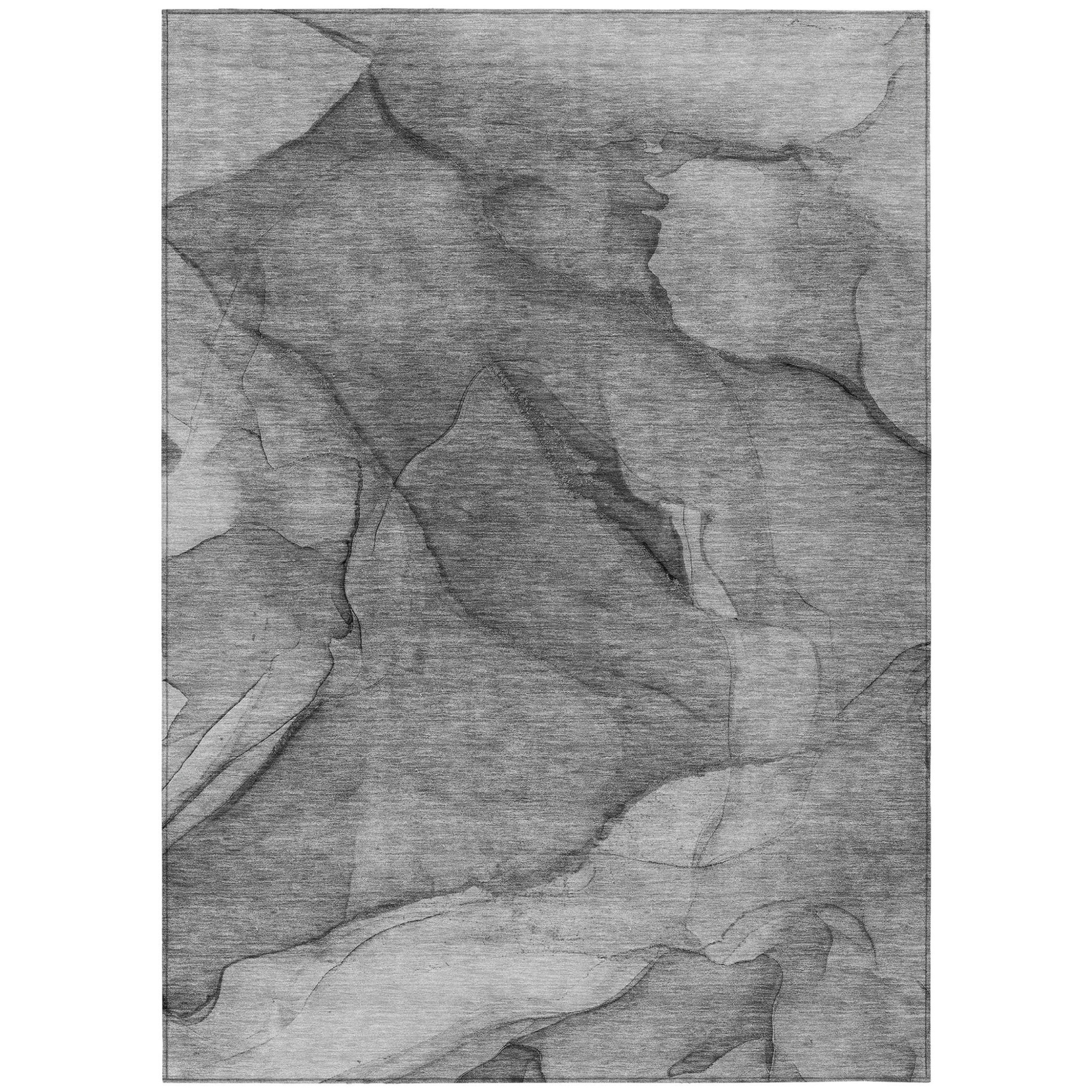 3' X 5' Gray Silver And Charcoal Abstract Washable Indoor Outdoor Area Rug Sports & Outdoor