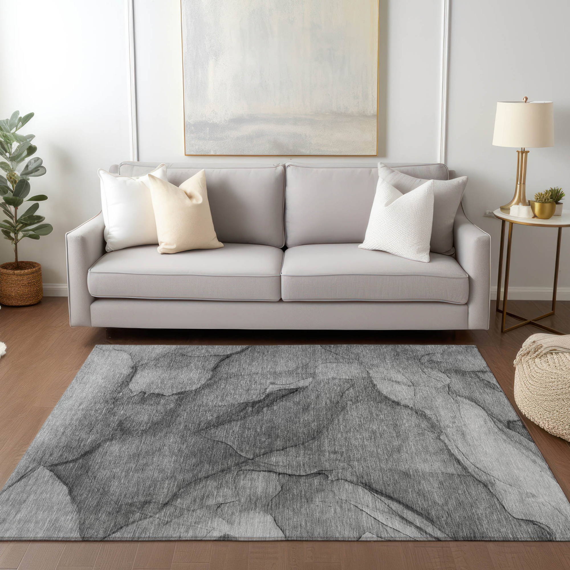 10' X 14' Gray Silver And Charcoal Abstract Washable Indoor Outdoor Area Rug - 1 - Sports & Outdoor