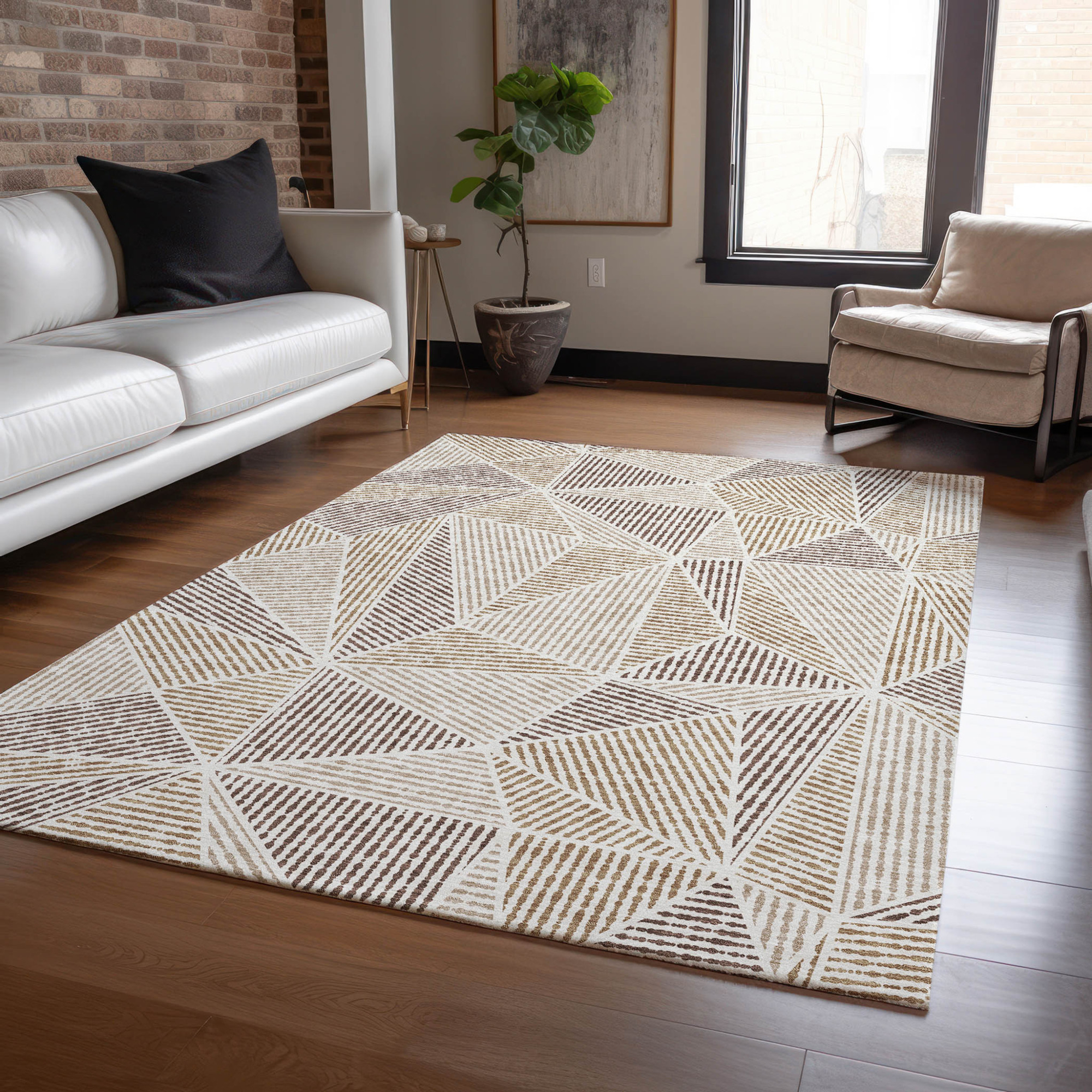 10' X 14' Brown Taupe And Beige Geometric Washable Indoor Outdoor Area Rug - 1 - Sports & Outdoor